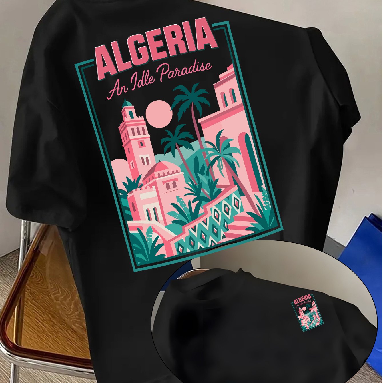 TEMU pour les souvenirs de voyage et régionale ! Tenue décontractée pour homme, T-shirt à motif ALGÉRIE, tenues quotidiennes et style, attire