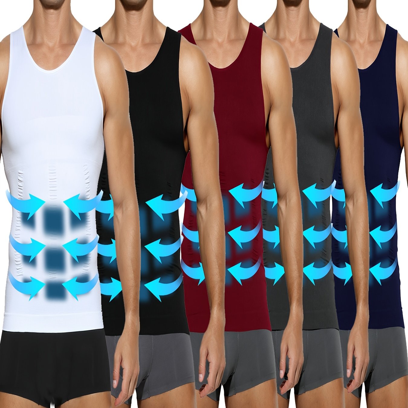 TEMU 5pcs Men's Compression Shirt For Body Shaper Slimming Vest Tight Tummy Control Underwear Workout Tank Top Abs Abdomen Muscle Undershirts