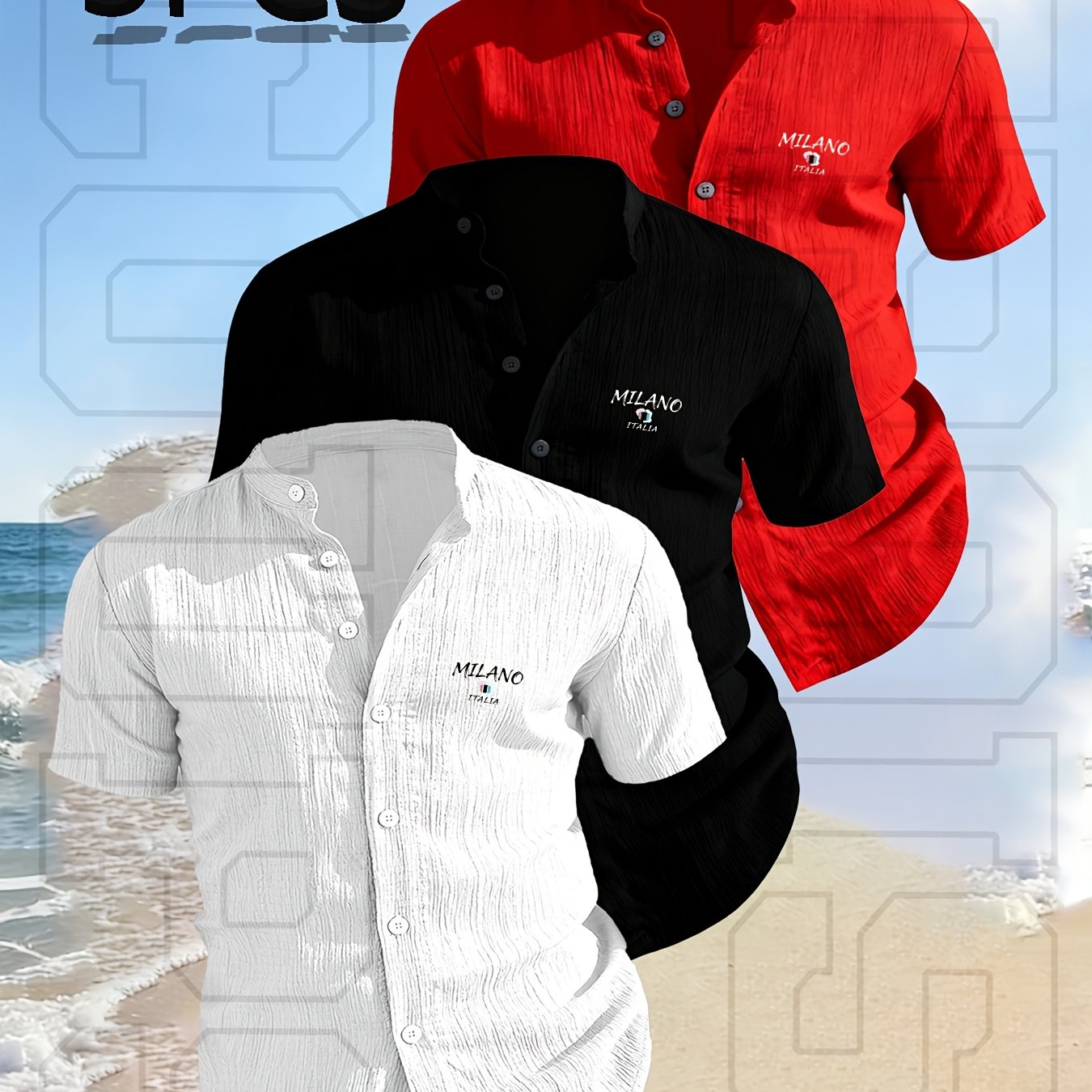 TEMU [josimay Obm] 3-pc Men's High-quality Men's Summer Short-sleeve Shirt - Lightweight And Breathable, Solid Color Button- Casual Shirt With Collar