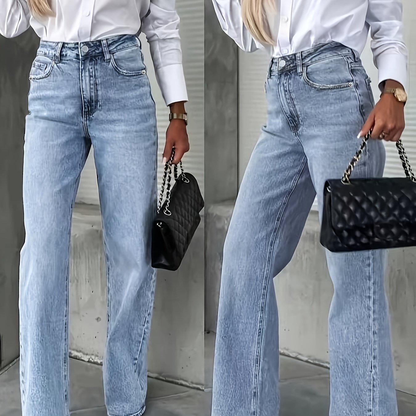 TEMU 2026 Edition Women's Straight Leg Jeans | Machine Washable, Regular Fit, , Zipper Fly, Solid Color, Ideal For Weekend Casual Halloween Special
