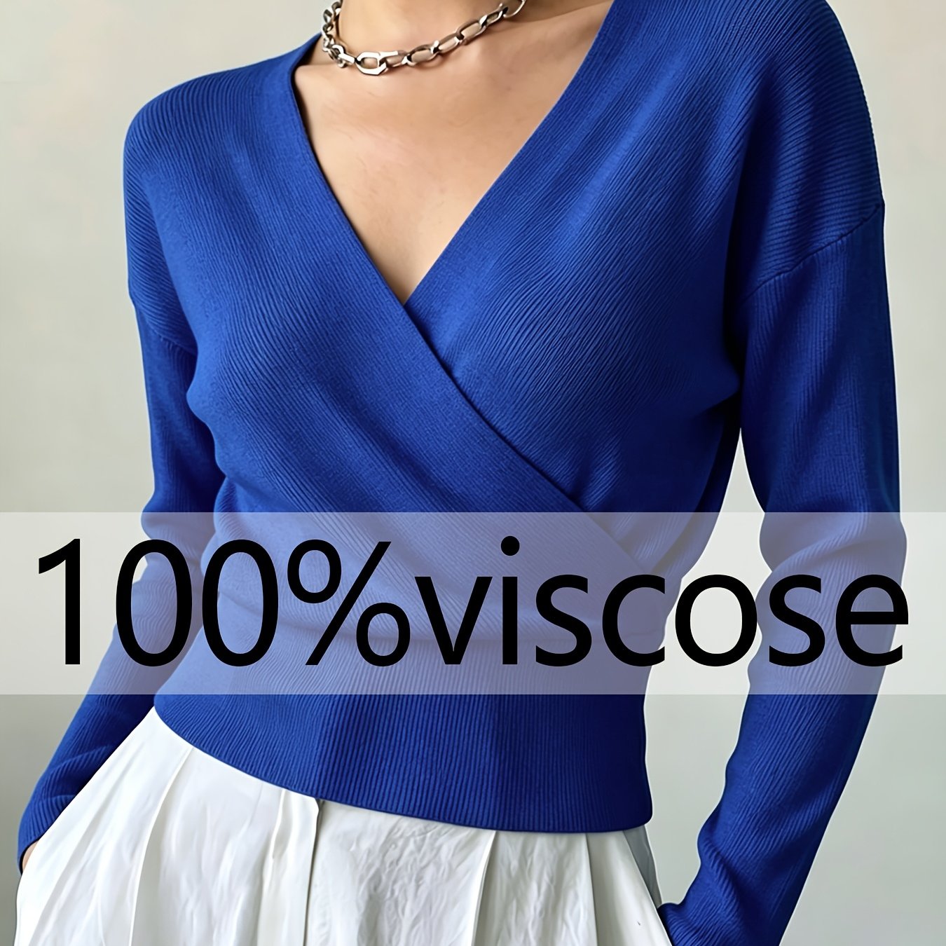 TEMU Women's Ins Autumn Winter Cross-collar Pullover, Temperament All-match Loose Machine Washable Long Sleeve Sweater