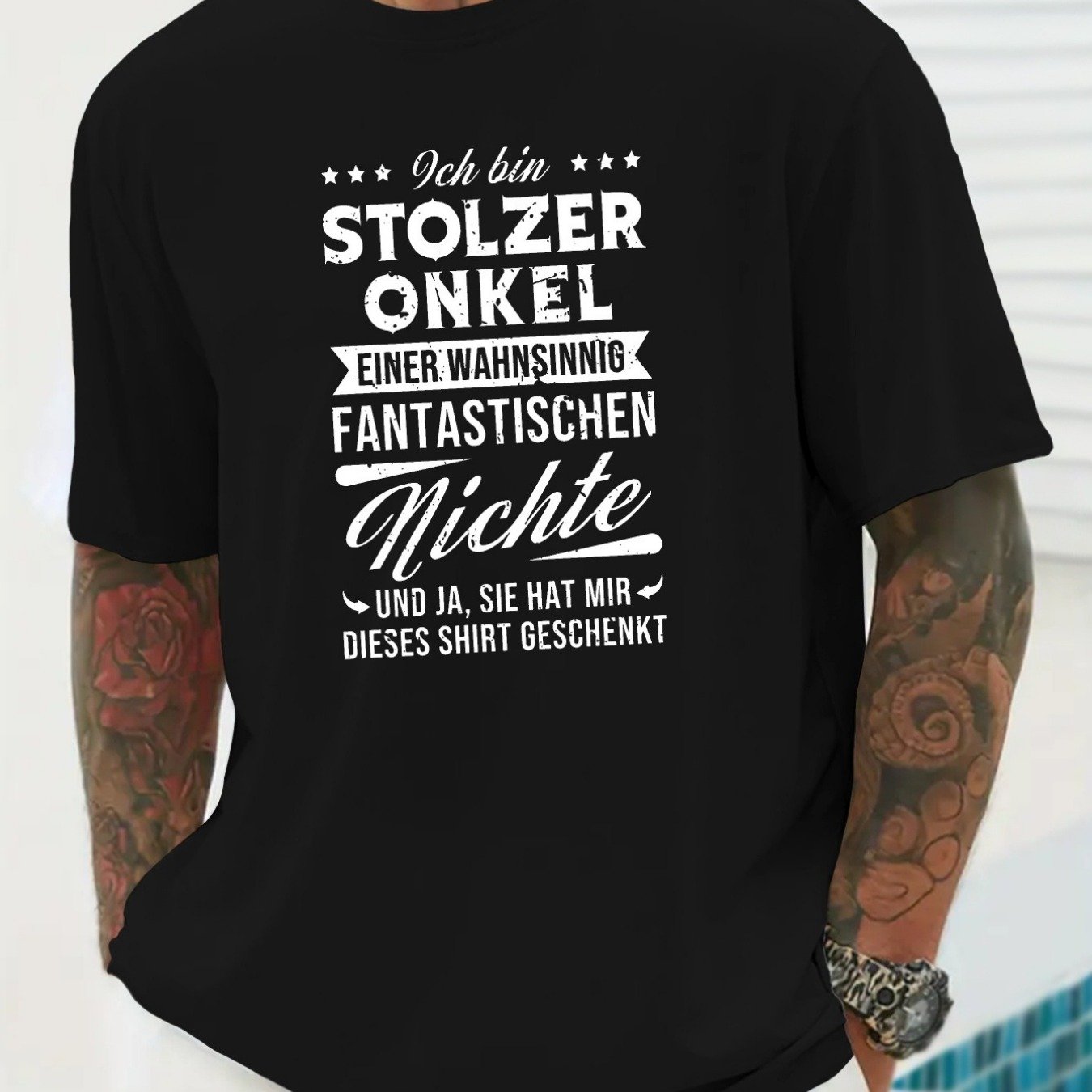 Uncle Men's Funny German Saying T-shirt | Ich Bin Onkel (i'm A ) Print, Soft Relaxed Fit Round Neck Short Sleeve Tee, Casual Shirt For Men, Humorous Gift For