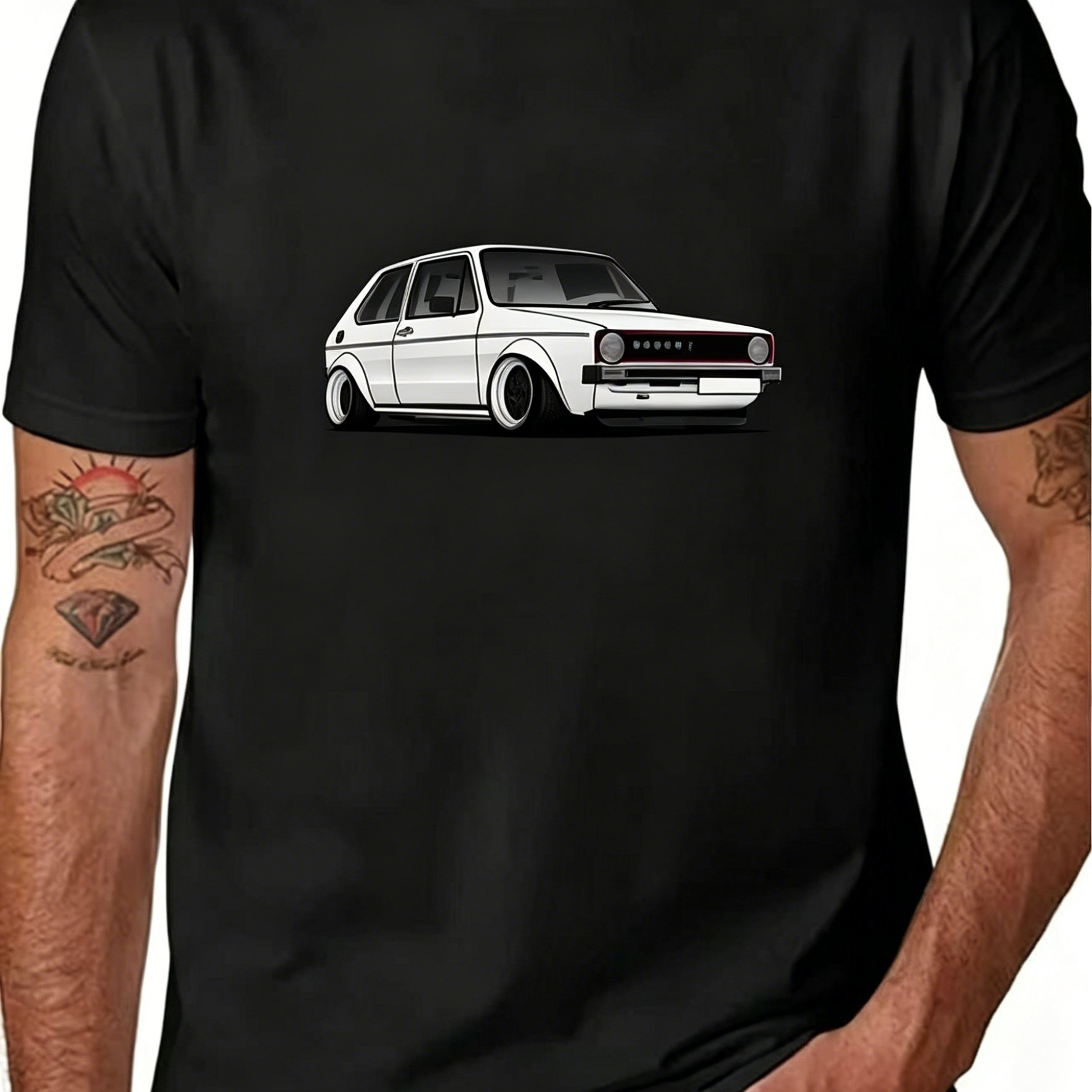 TEMU Men's German Car T-shirt Suitable For Car Enthusiasts, German Auto Neck Short Sleeve Tee, Machine Washable Casual Wear For Outdoor & Evening,