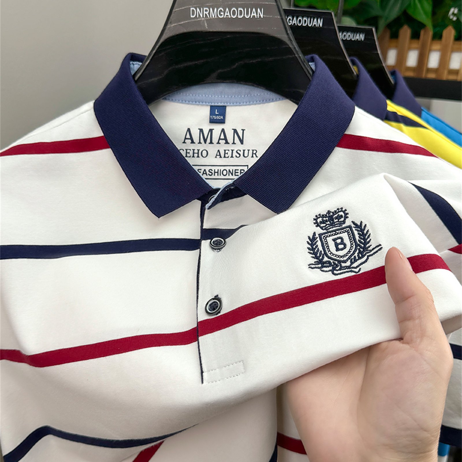 E-shop Katemar CRRTMARO Herren Kurzarm-Polo-Shirt, Sommer-gestreiftes T-Shirt, Lässiges besticktes Oberteil in lockerer Passform für Männer mittleren