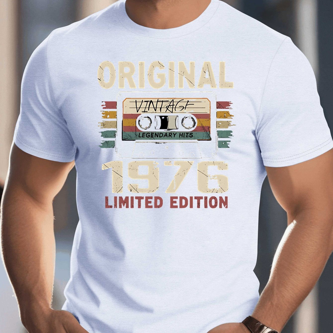 TEMU Men' 50th Birthday Gift T-shirt - 1976 Year Of Birth Print Tee, Casual Short Sleeve Round Neck Present For 50 Years, Summer Wear For Birthday &