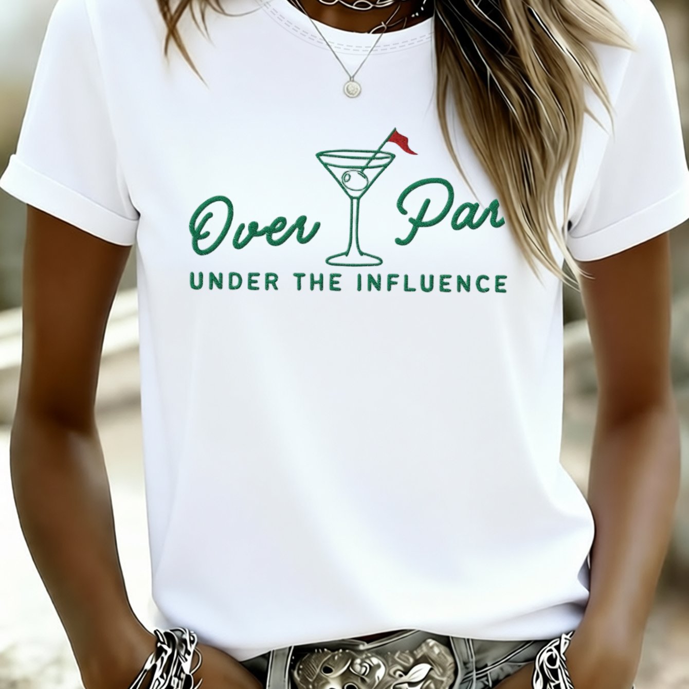 TEMU An "overpar " Printed Summer Crew Neck Short Sleeve T-shirt, A Breathable Women's Top For Summer Parties And Golf