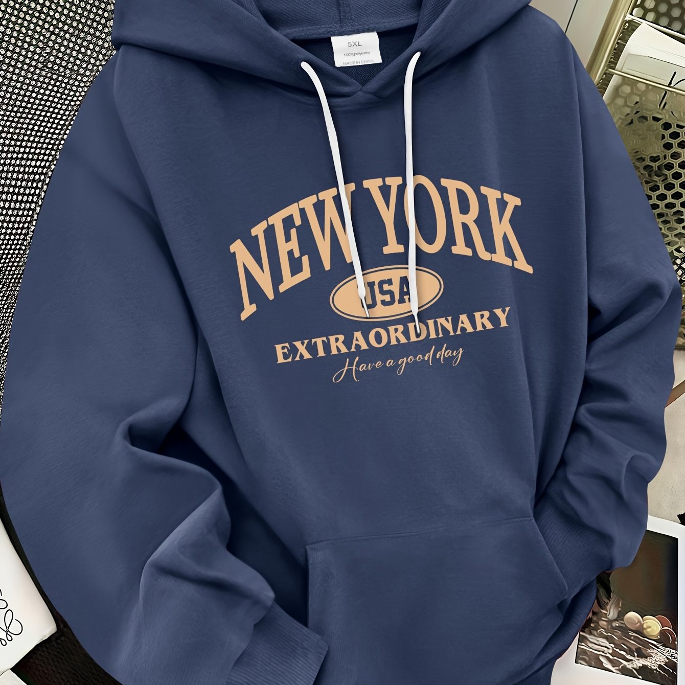 TEMU A Stylish Oversized Men's Hoodie Featuring Retro Pocket Drawstring Decorations And A Graphic Print Design, Wear And Casual College Style. Ideal