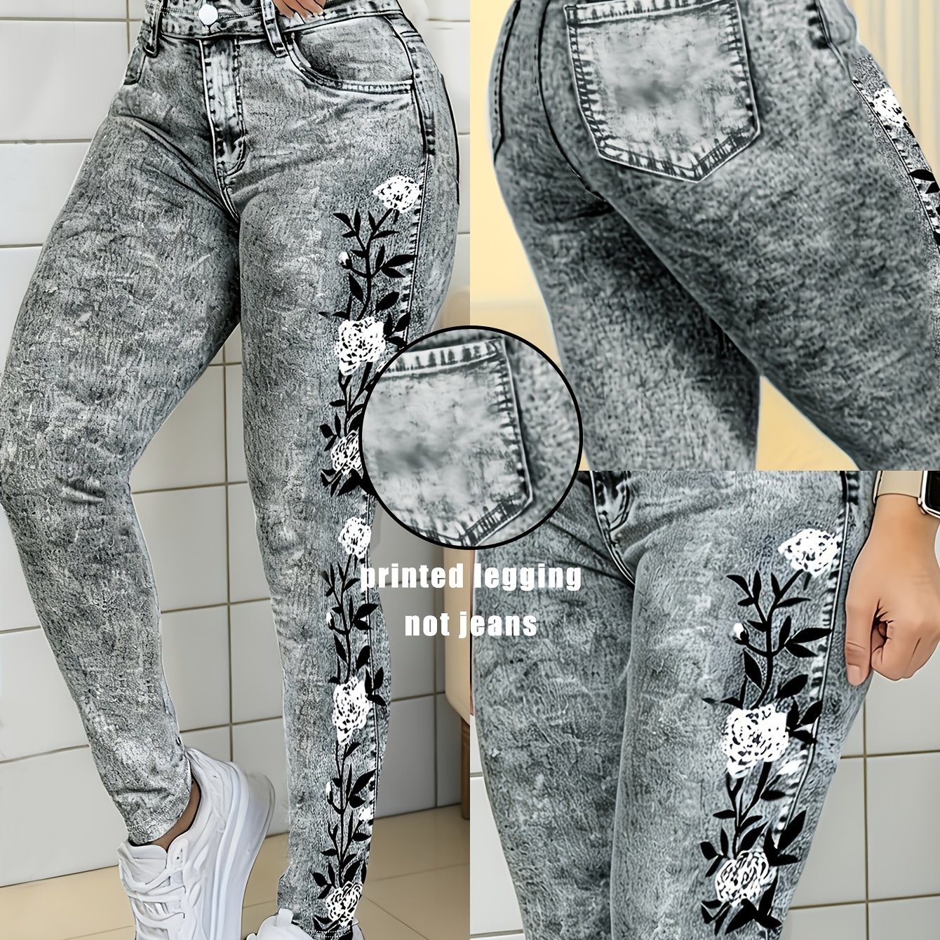 TEMU Grande Taille - Pantalon Femme Élastique Taille Haute Imprimé Numérique Polyvalent; Leggings Femme Élégants et Tendance; Pantalon Moulant;