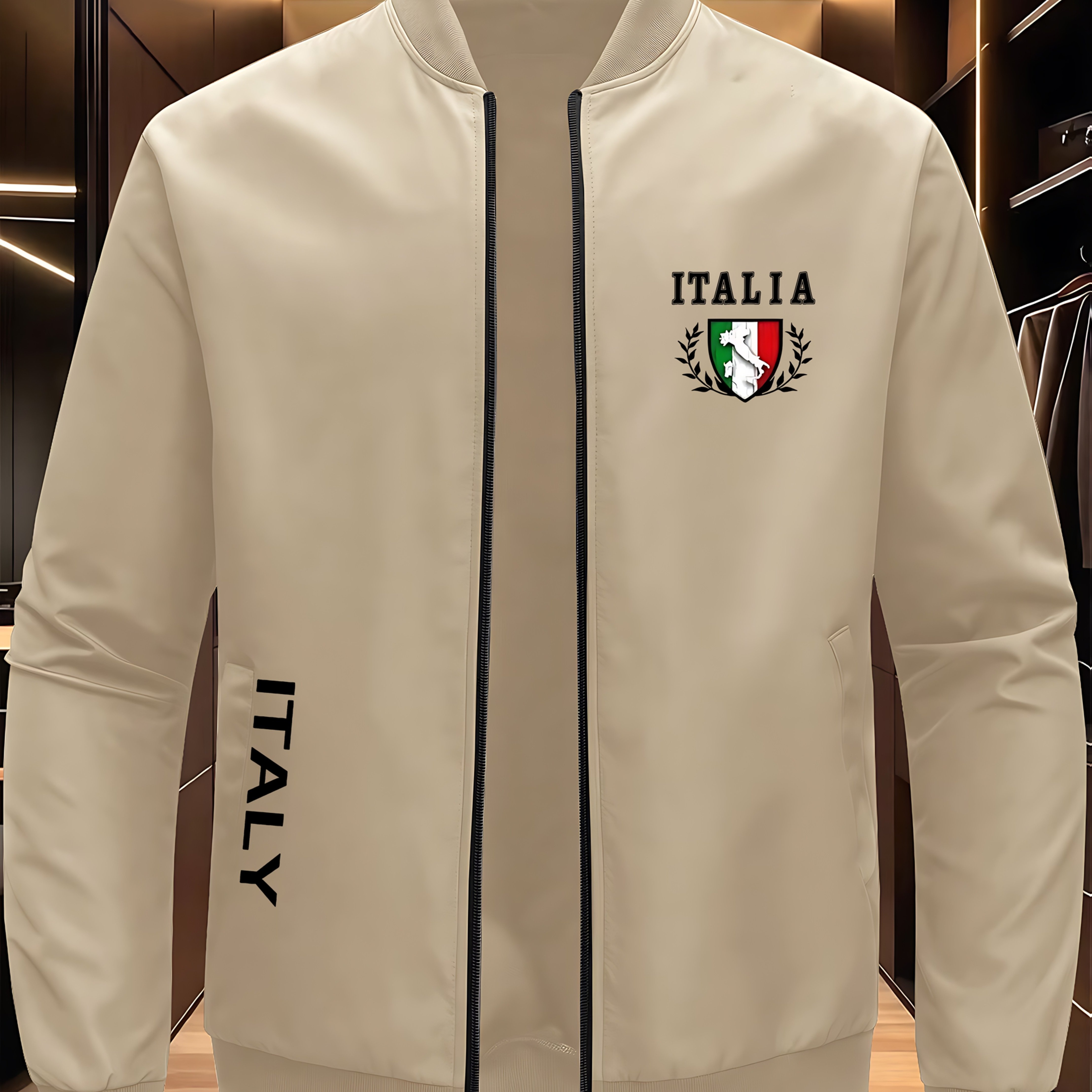 TEMU Men's Italian Jacket - Slim Fit, Zippered Stand Collar With Pockets, Perfect For Autumn And Winter , Jacket