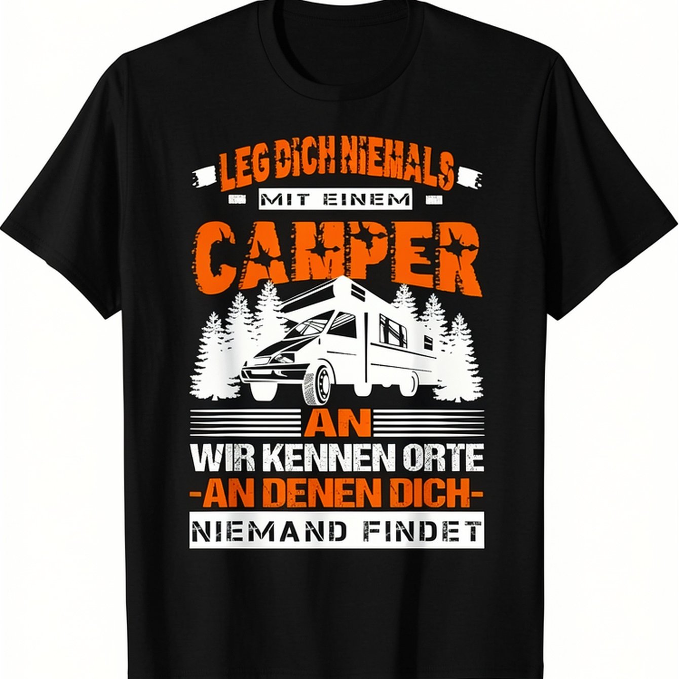 Image of Men's Funny German Camping Saying T-shirt - Never Argue With A Rv Van & Van Graphic, Black With Orange Print, Casual Tee For , & Rv Travel - C