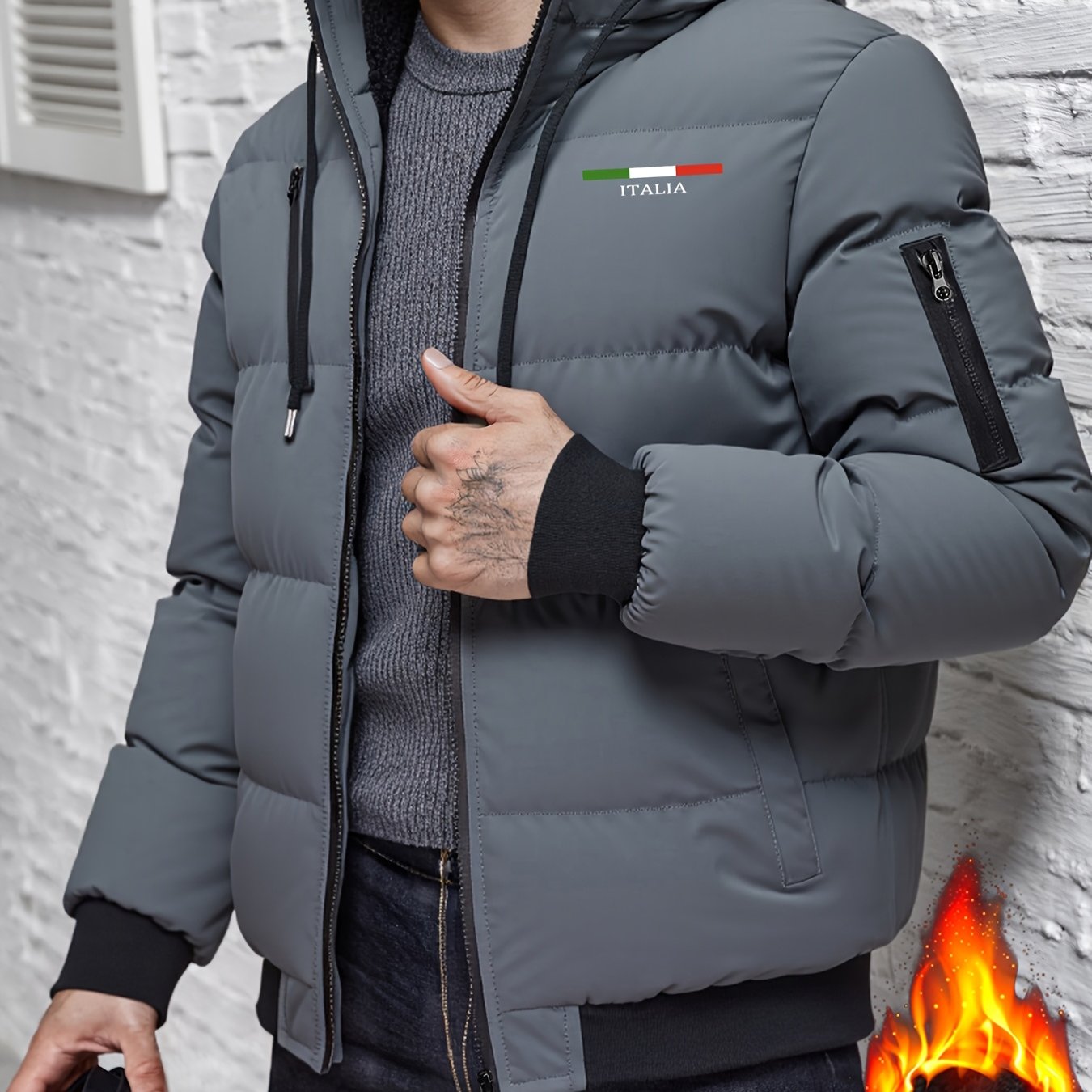 TEMU Winter Plush Jacket Thick Warm Jacket Hooded Jacket Casual Outdoor Jacket Solid Color Zipper With Plush Thickening