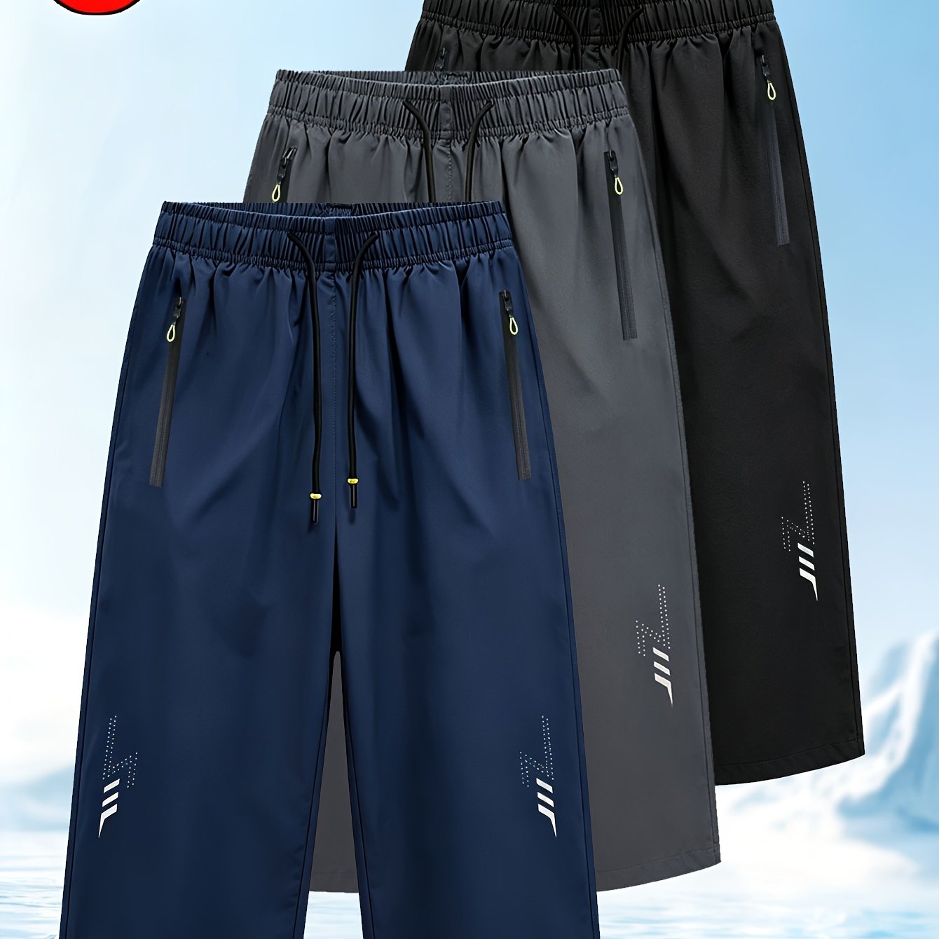 TEMU Conjunto de 3 pantalones Capri para hombre, pantalones cortos casuales con cintura elástica y bolsillos