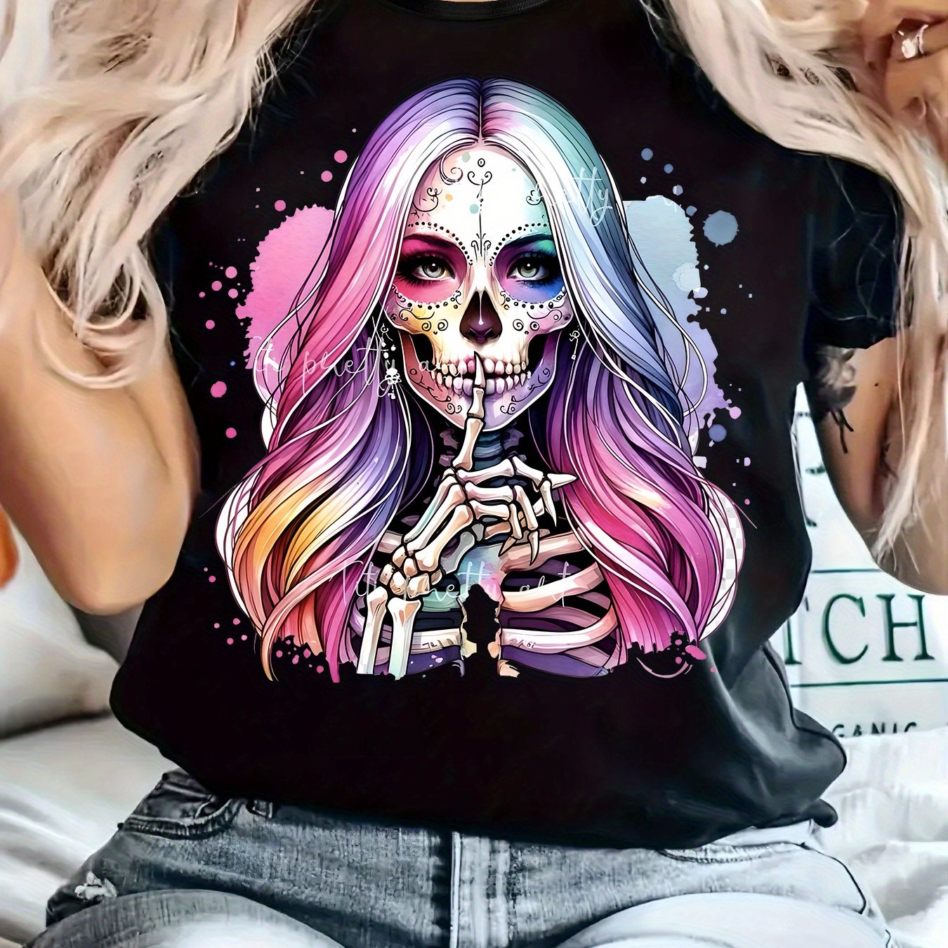 TEMU Print Women's Casual T-shirt, Round Neck, Short Sleeved, Slightly Elastic Fabric, Regular Style, Comfortable Top For Women Clothes