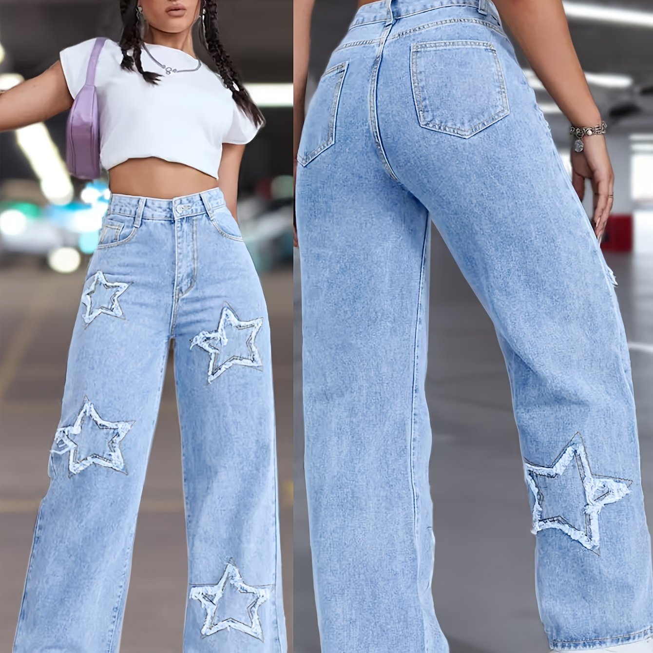 Elastic Star Straight-leg Pants Denim Jeans