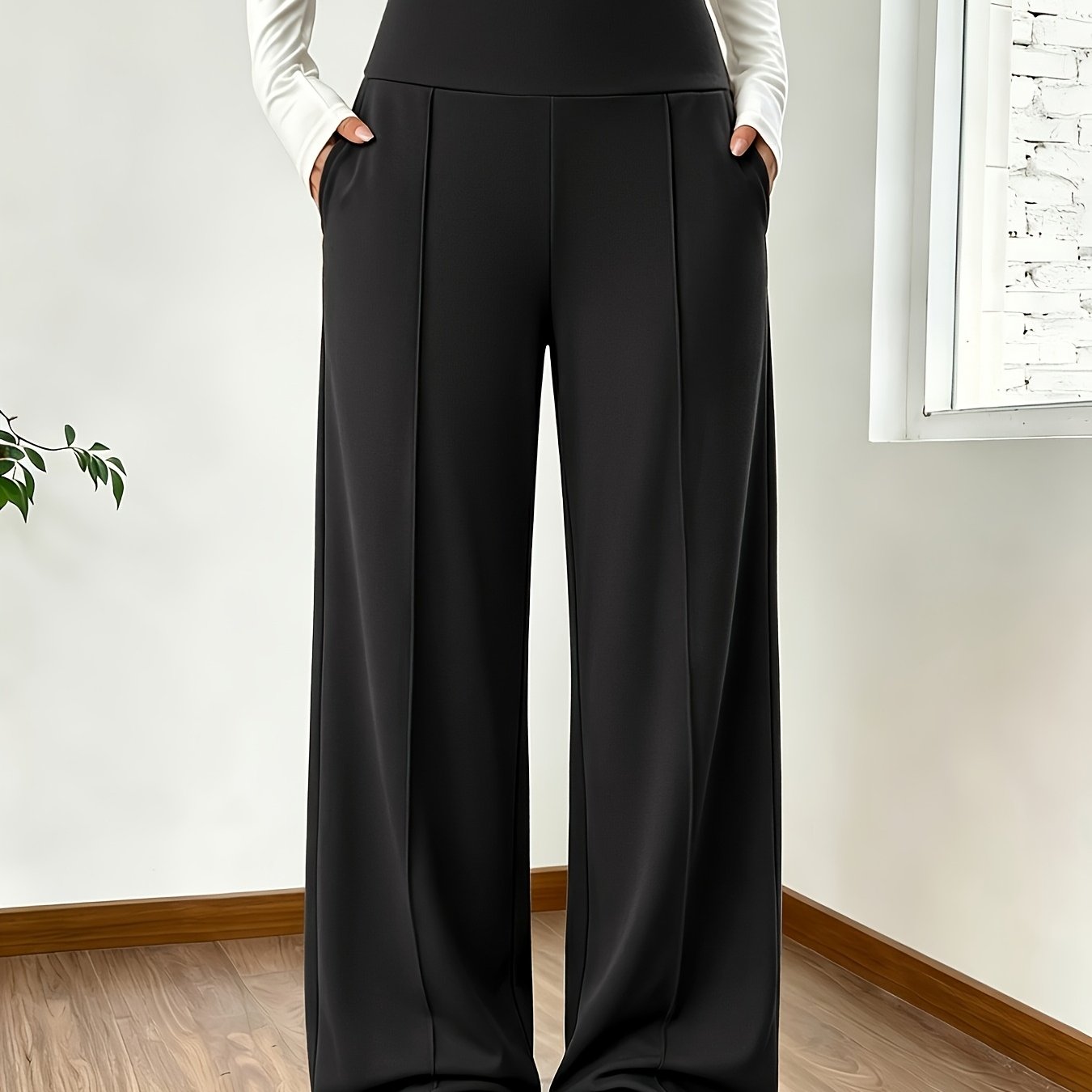 TEMU 1 Pair Of Women's Leggings In Black/coffee Color With Pockets, Straight-leg Wide-leg Pants, Quick-dry Yoga Pants For Women, Commuting-friendly