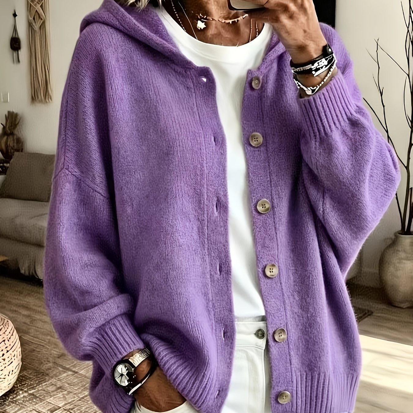 TEMU Plus Size - Women's Plus Size Casual Hooded Sweatshirt, Classic Versatile Hooded Top Elegant Ladies, Loose Fit Comfortable Sweatshirt, Suitable