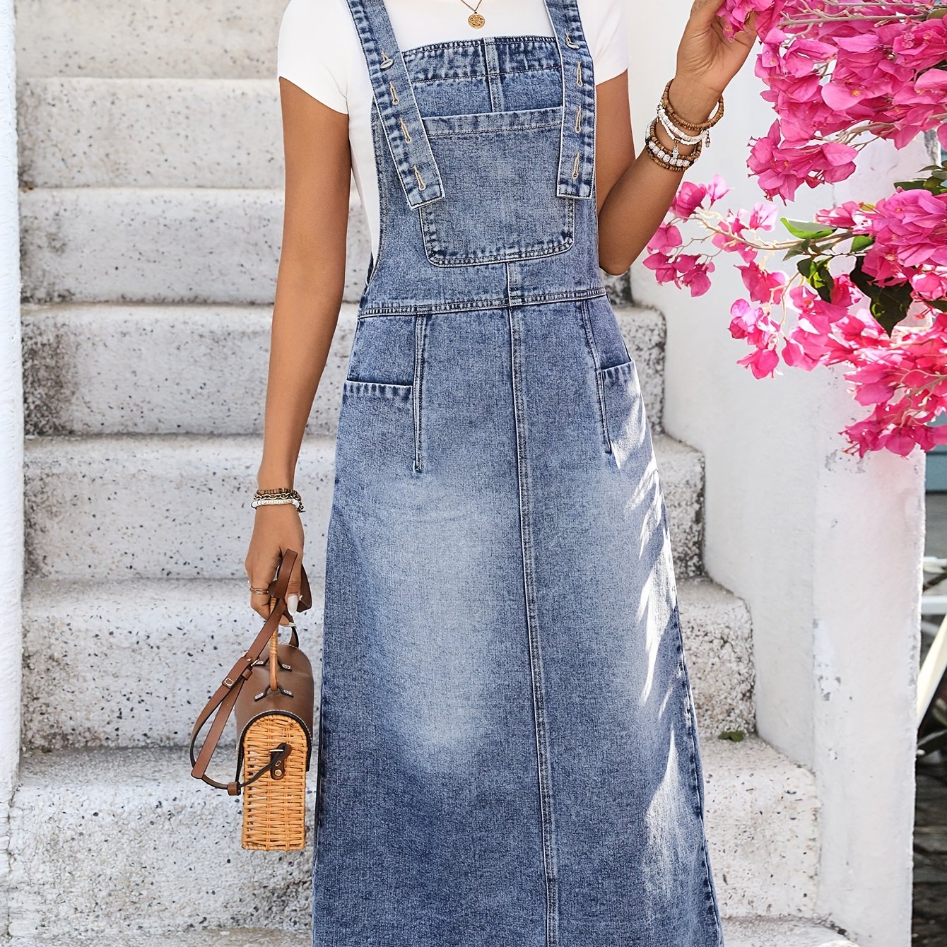 Long Denim Overalls Dress For Women, High-waisted Loose Cute Skirt