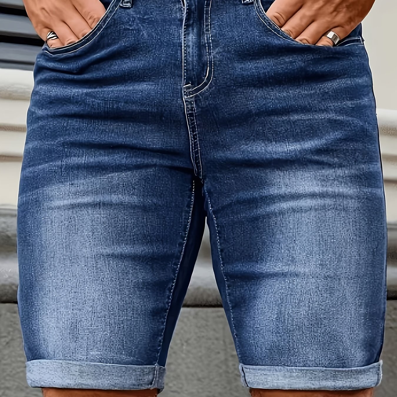 TEMU Men's Hem Denim Shorts, Classic Washed Casual Jeans Shorts, Slim Fit Street Style, Casual Wear