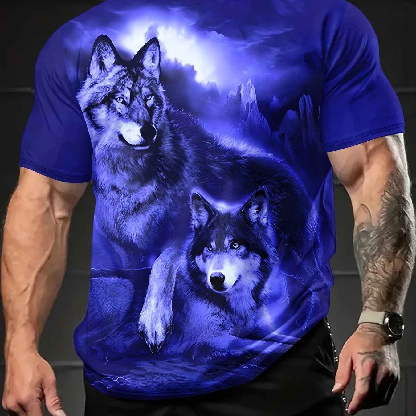 E-shop Sommer Herrenmode Übermäßig Wolf König Druckmuster T-Shirt, Sommer Freizeit Sport Outdoor Mode Kurzarm T-Shirt