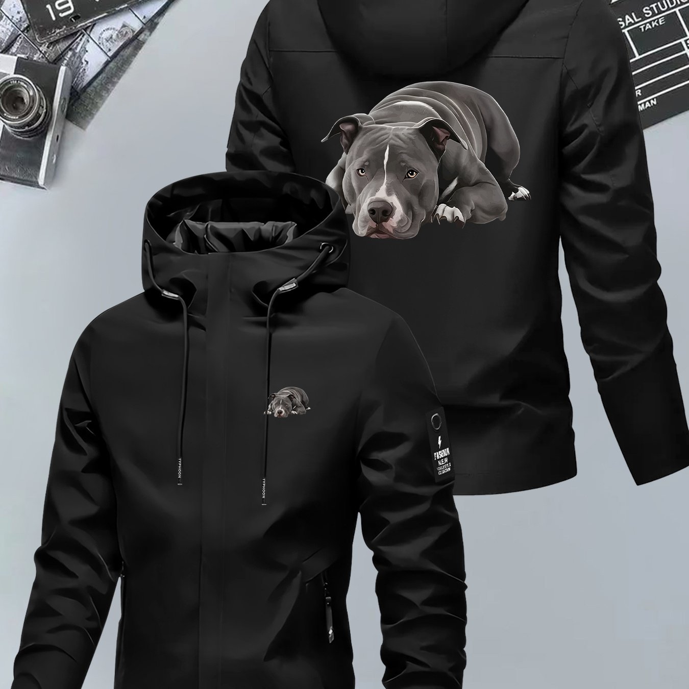 TEMU 's Jacket With Dog Print, Windproof Outdoor Hiking Jacket, Unisex Outerwear
