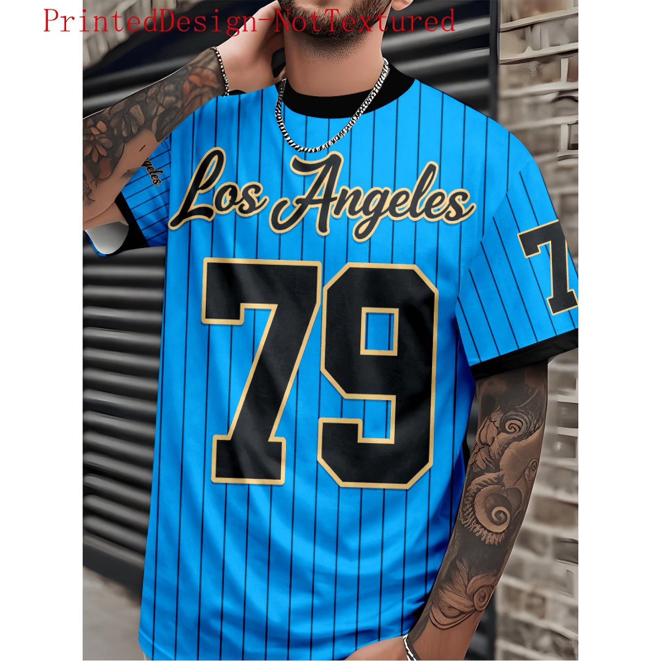 TEMU Ins American Baseball Retro Los Angeles Theme Print T-shirt Men's Summer Casual Trendy Loose Slimming Short-sleeved Top