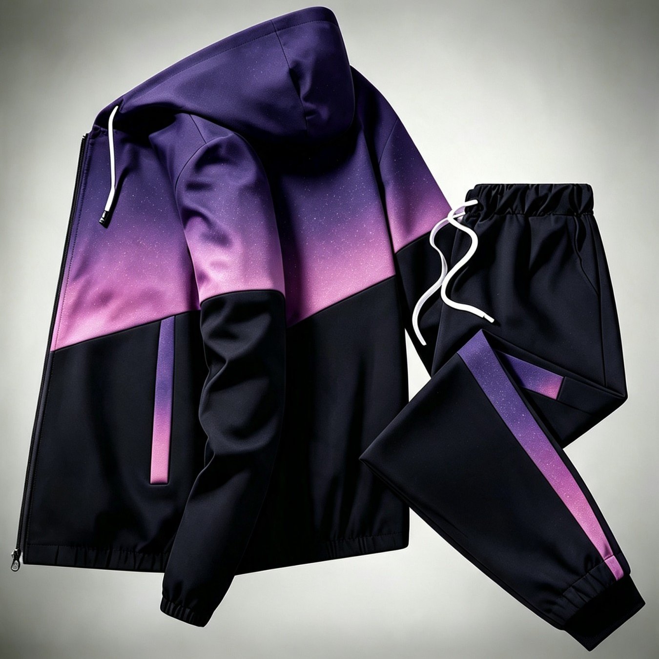 Unisex Hoodie Tracksuit Set, 2pcs Jogging Set, Color-block Hoodie Jacket, Gradient Print Sports Set, Casual Zip-up Hoodie Set, Sporty Casual Hoodie And Casual Pants, Gift For Men