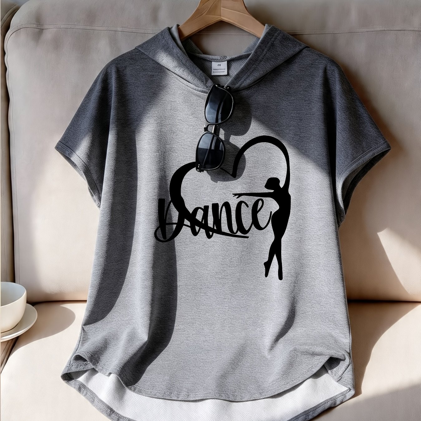 TEMU Gilet con Cappuccio a Maniche a Pipistrello con Stampa Donna e Cuore, Moda Donna, Monopezzo