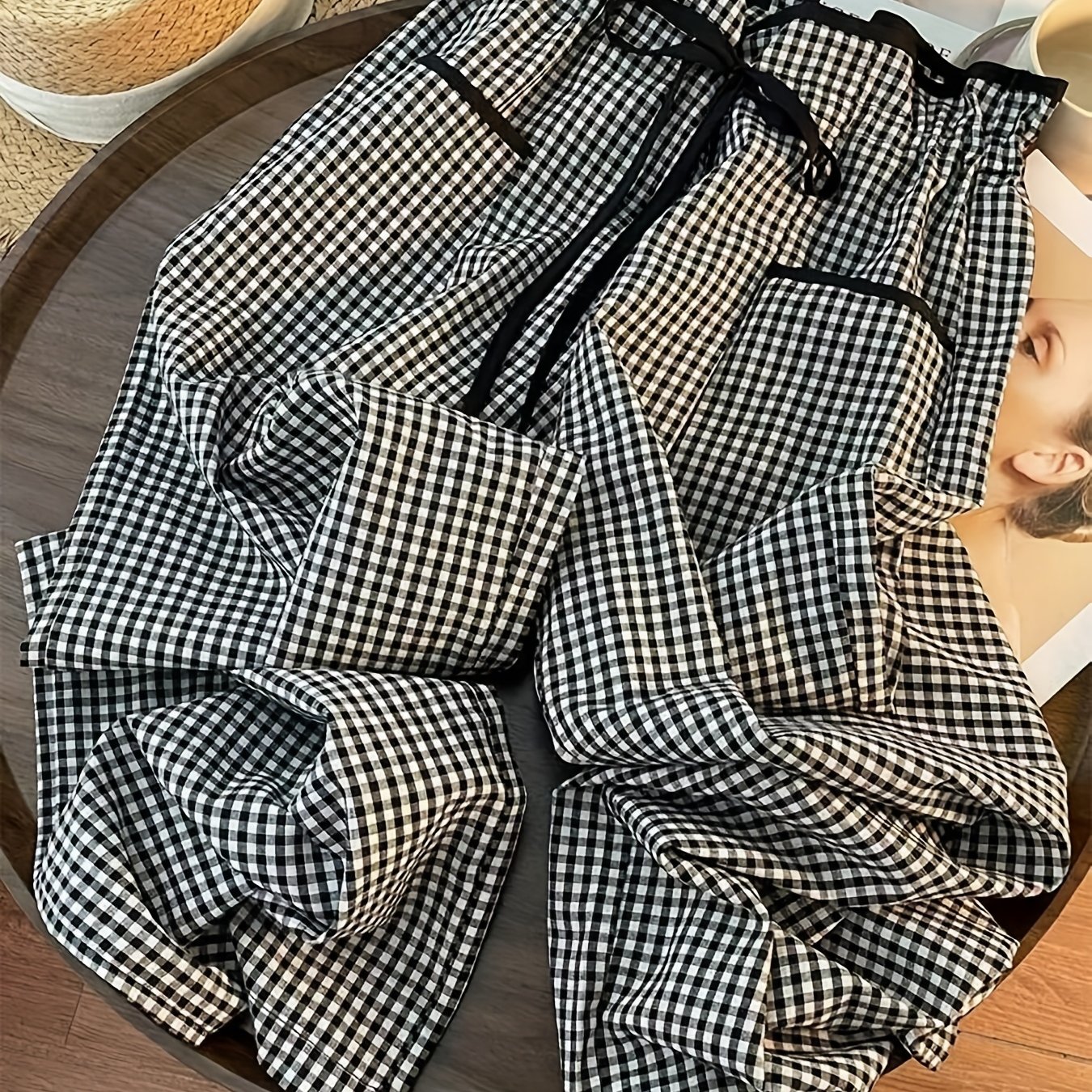 TEMU 【商品名】トな方向性のチェック柄ワイドレッグパンツ