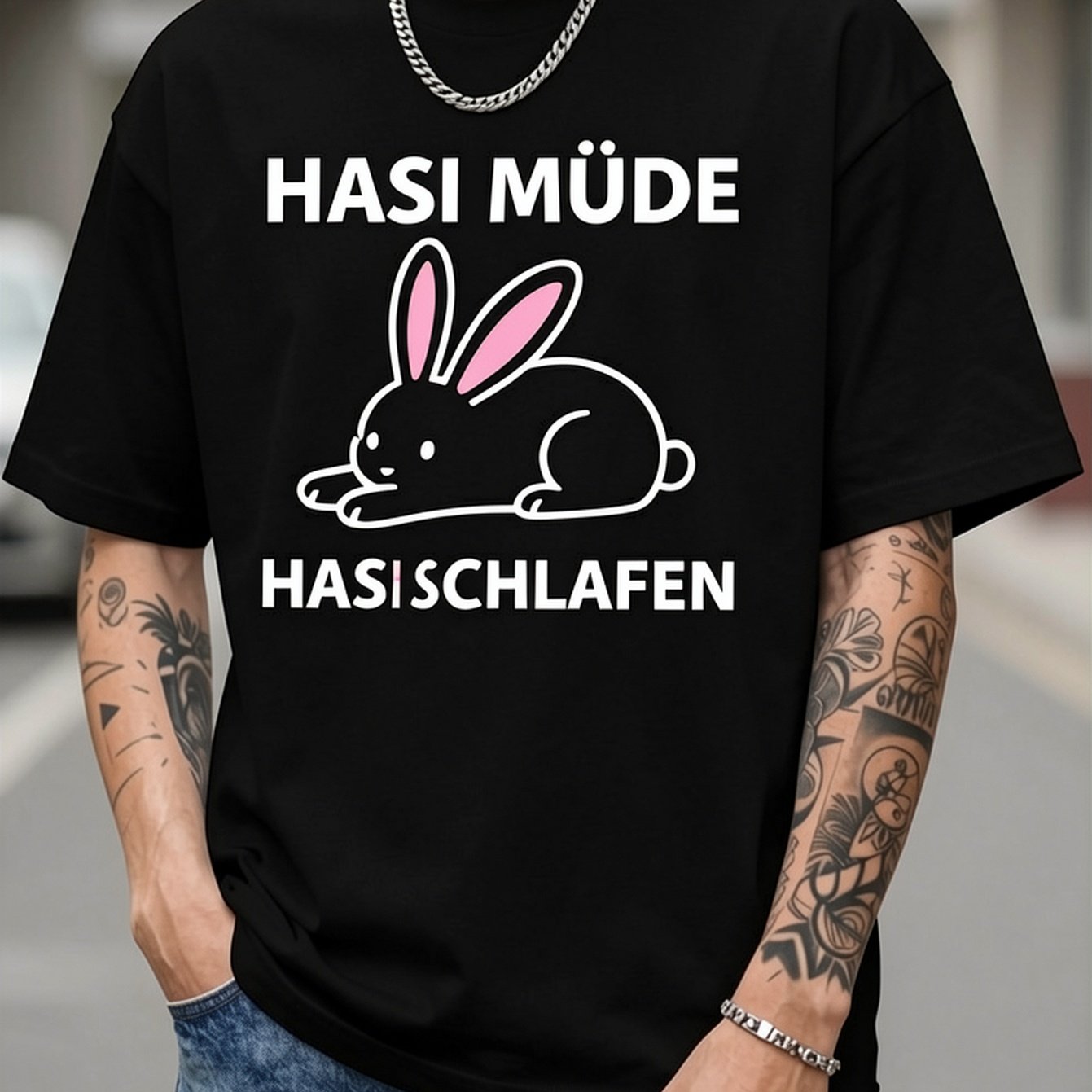 Hasi Hasi Sleeping Shirt Rabbit Bunny T-shirt, Men T-sirt, 180g