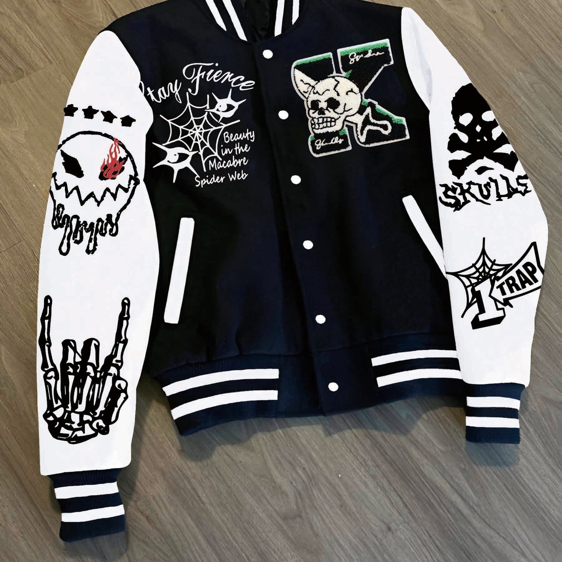 TEMU Brand I Fashion Cartoon Embroidered Baseball Jacket , Men's Baseball Jacket, Lightweight And Warm, Men's Fleece-lined Jacket, Cute Top, Hip-hop