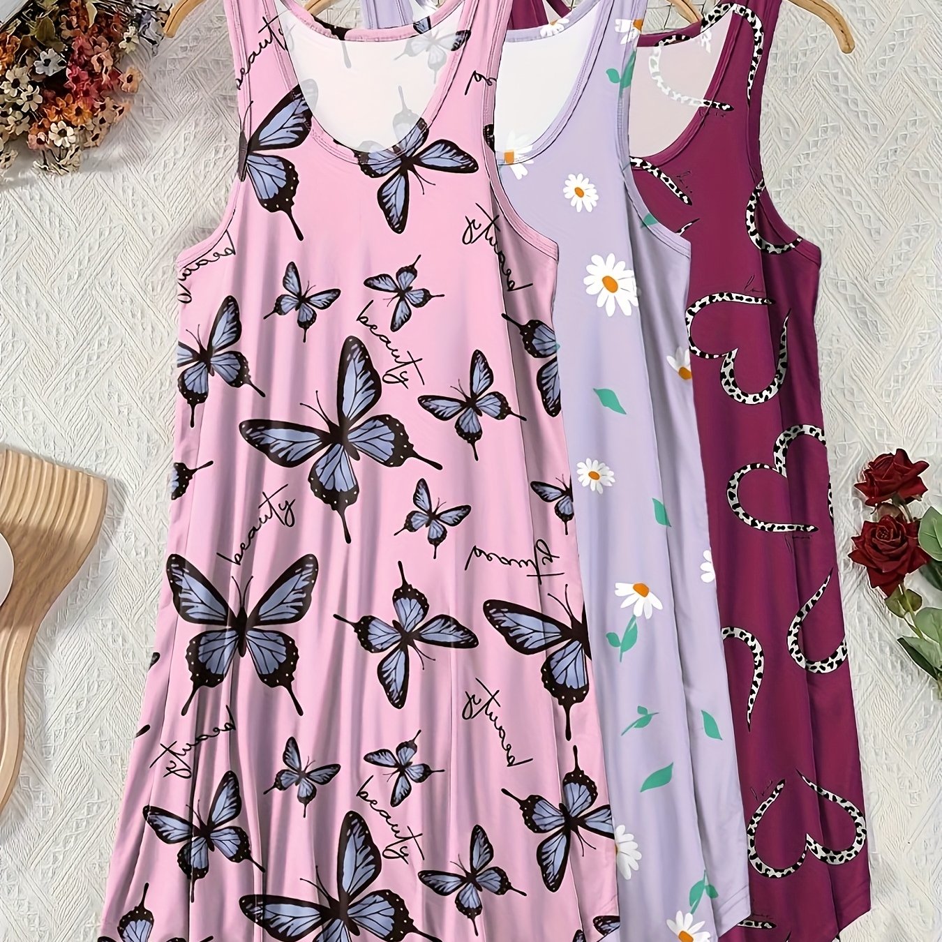 TEMU 3pcs Set Plus Size Women's Casual Floral Print Tank Top And