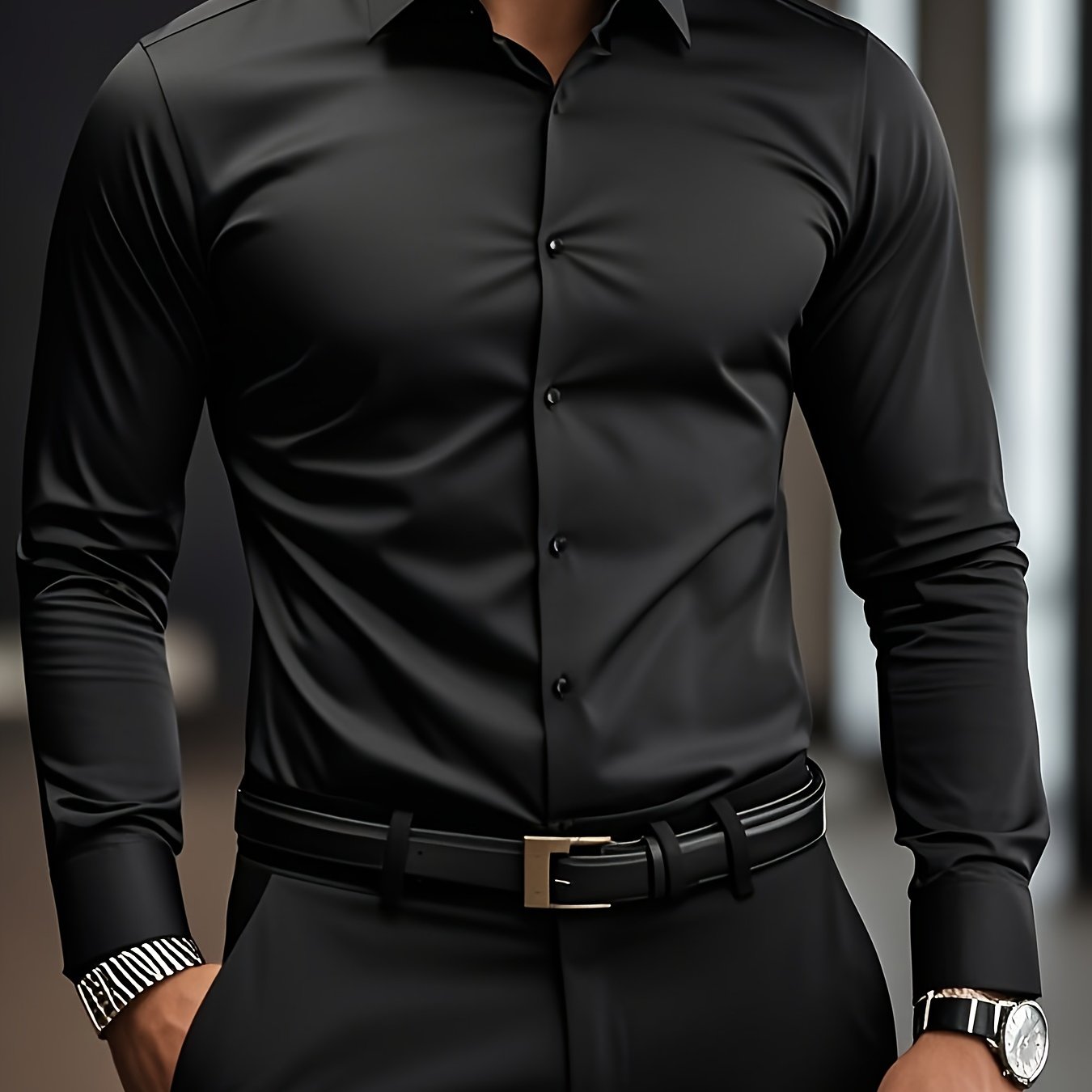 TEMU Men's Slim Fit Solid Color Shirt- Long Sleeve, Button-up, Classic Collar, Business Casual And Professional Decorative Fabric