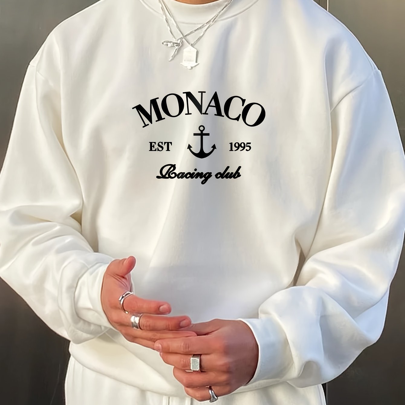 Men's Fashionable Printed Long-sleeve Loose- Neck Sweatshirt For Sports, Leisure, Commuting, And Versatile Wear