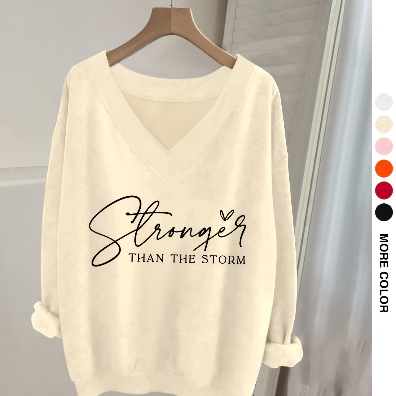 TEMU 1217 Wild Ai, One-piece Casual V-neck Long-sleeve Sweatshirt With Letter Print, Women's Wear