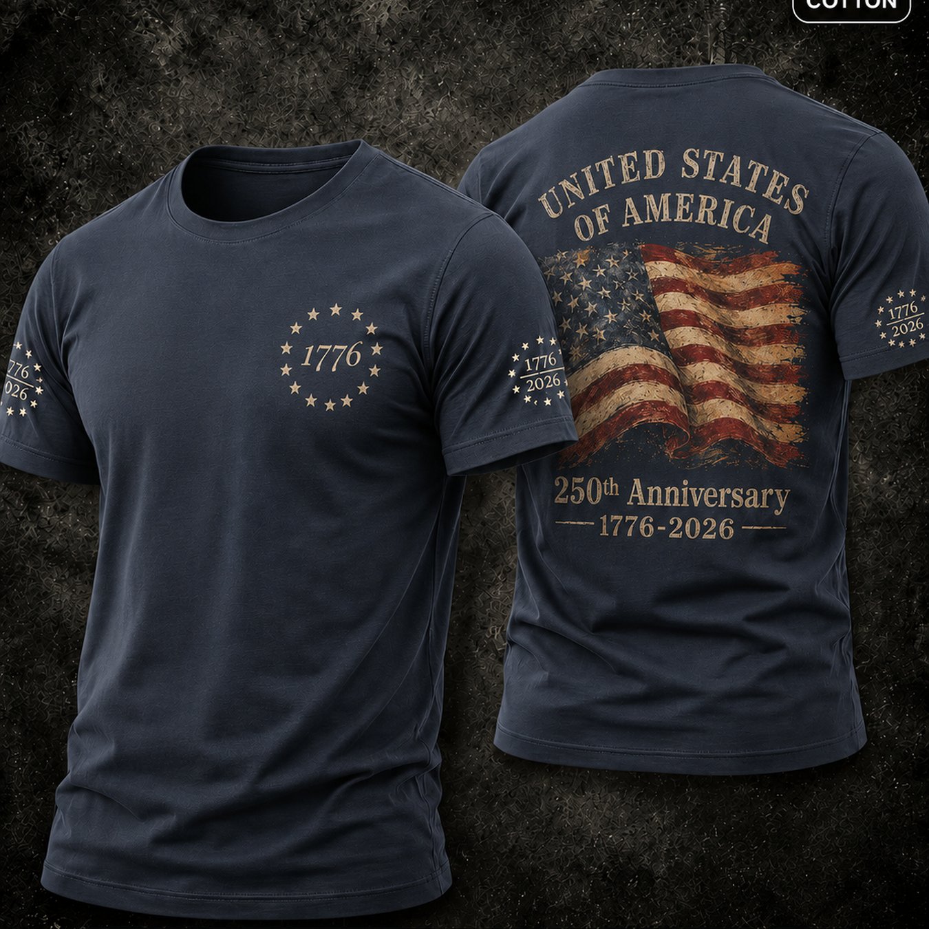 TEMU Men's Pure Cotton American Flag Graphic T-shirt, Vintage Print Crew Neck Short Sleeve Summer Casual Tee For Vacation, Father's Day, Day, And