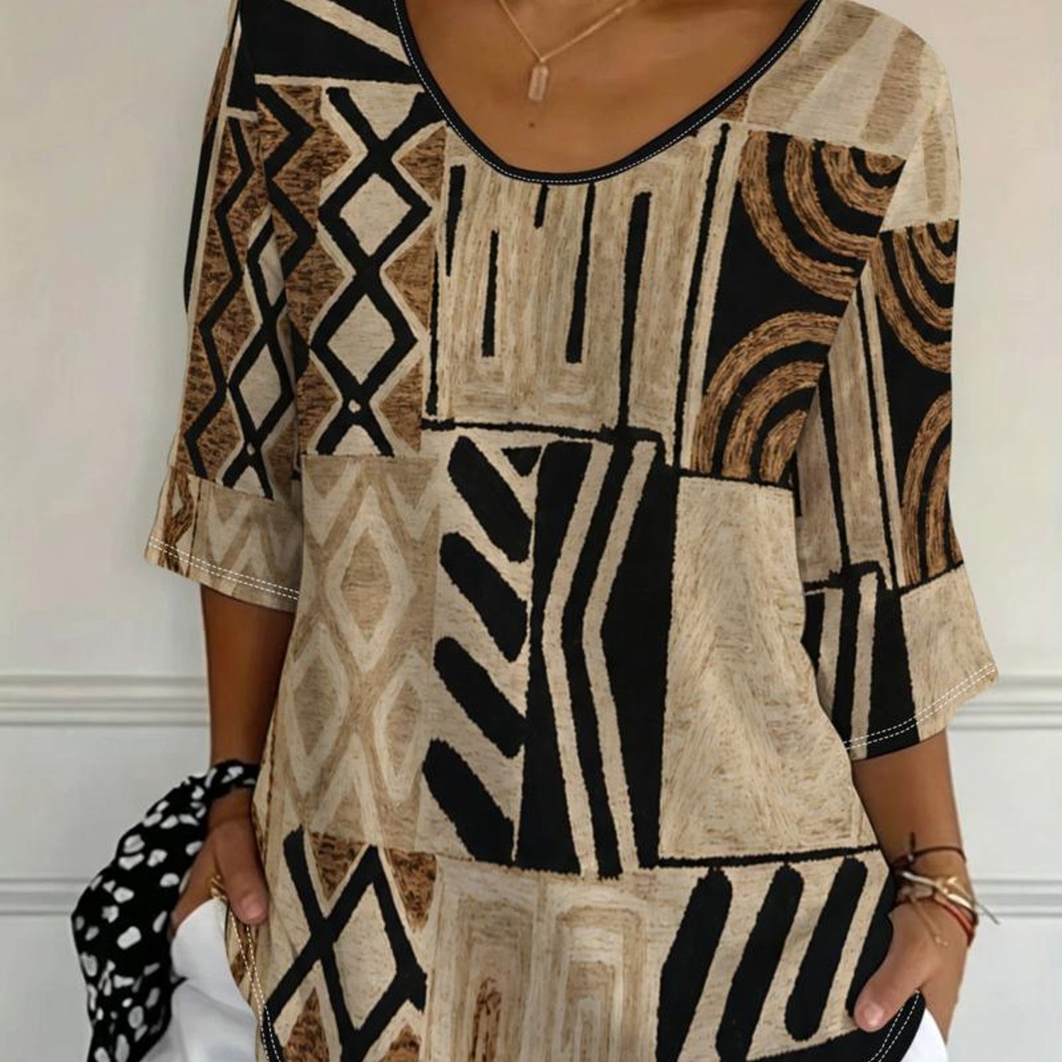 TEMU Plus Size - [printed Design-not Textured] Plus Size Women's Plaid Top, Multi- Available, Mixed Colors, Featuring Various Checkered Patterns,