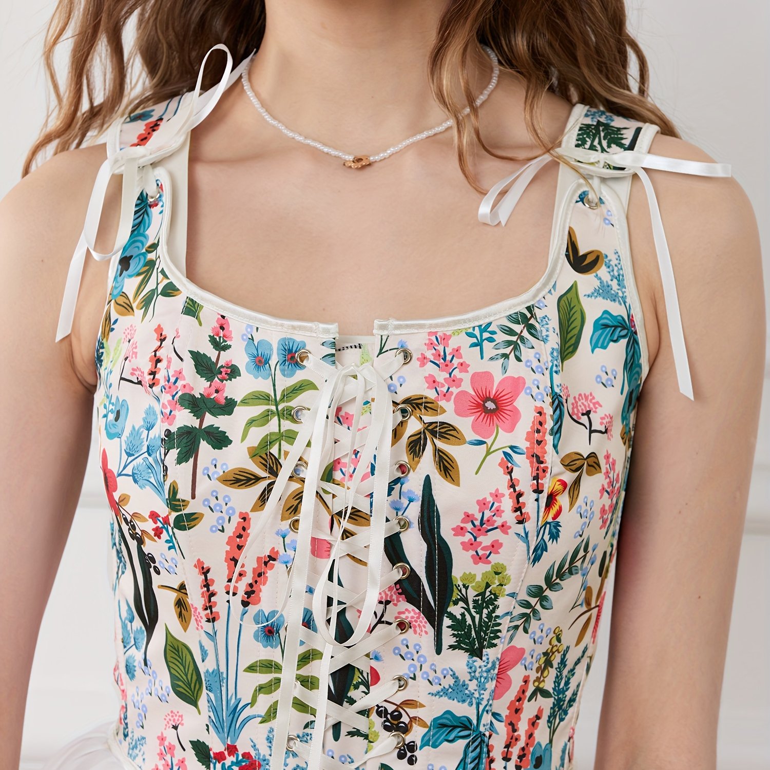 womens y2k vintage floral lace corset camisole square neck - Temu