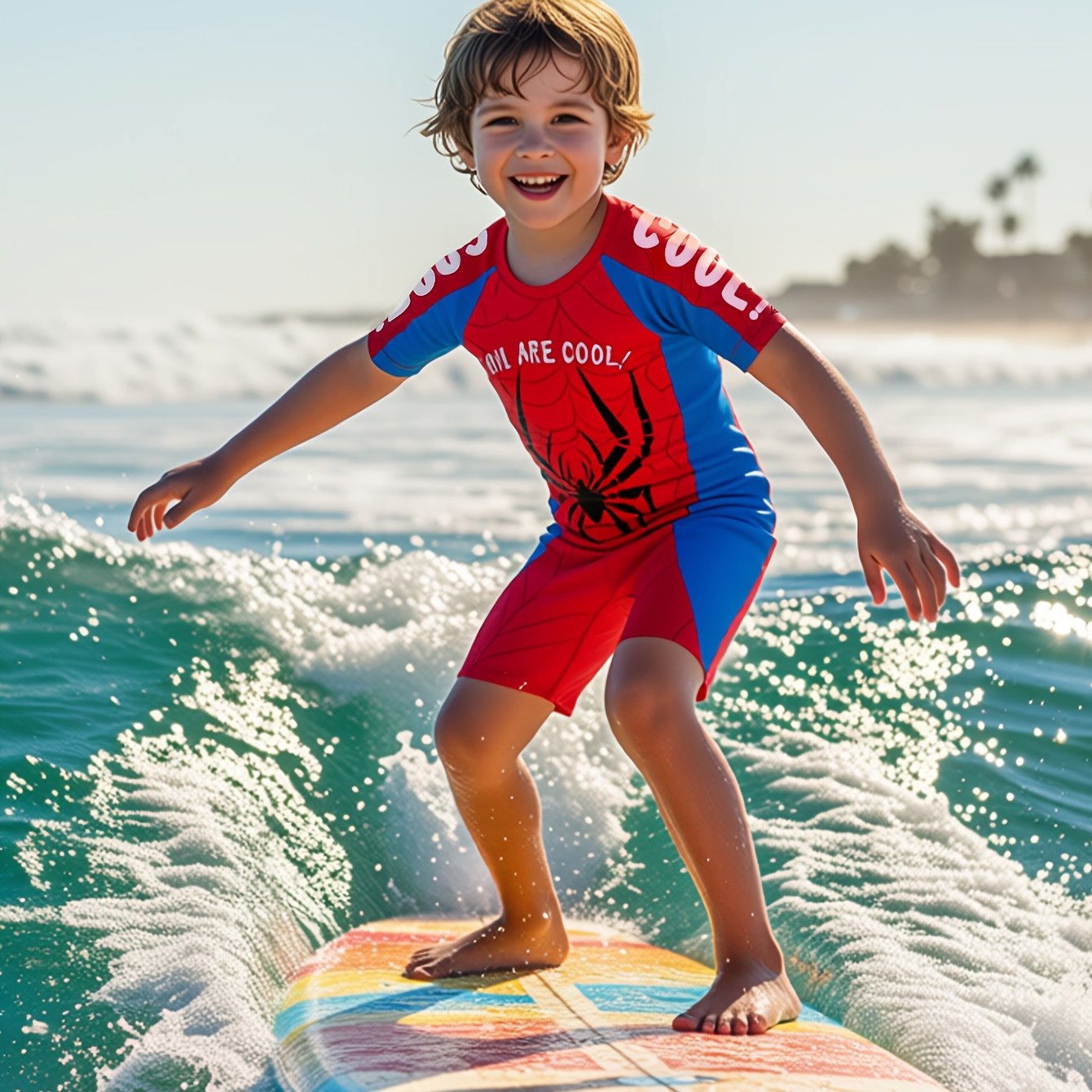 3-8 Year -piece Swimsuit; -piece Swimsuit; Spider Pattern; -piece Swimsuit; Short-sleeved One-piece Swimsuit; One-piece Swimsuit With Back Zipper