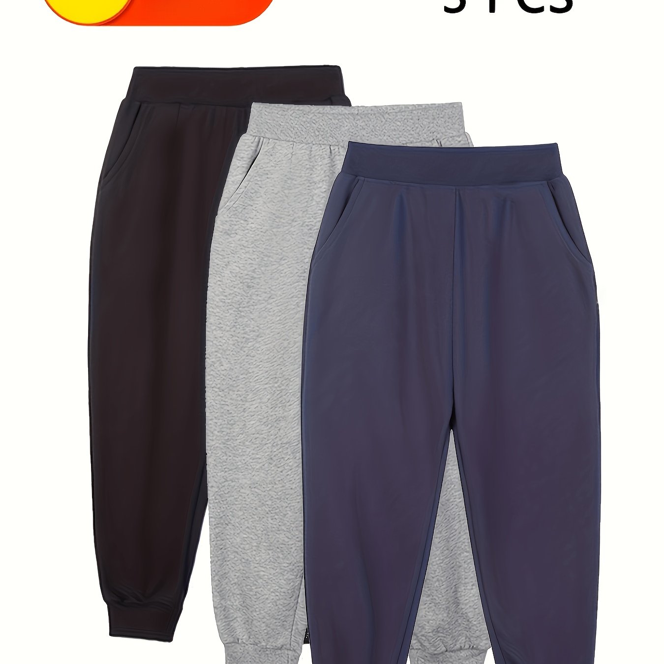 Image of Boys And Girls Basic Casual Athletic Long Pants 3pcs Set, Solid Colors, Versatile, Comfortable And Breathable, For Outdoor