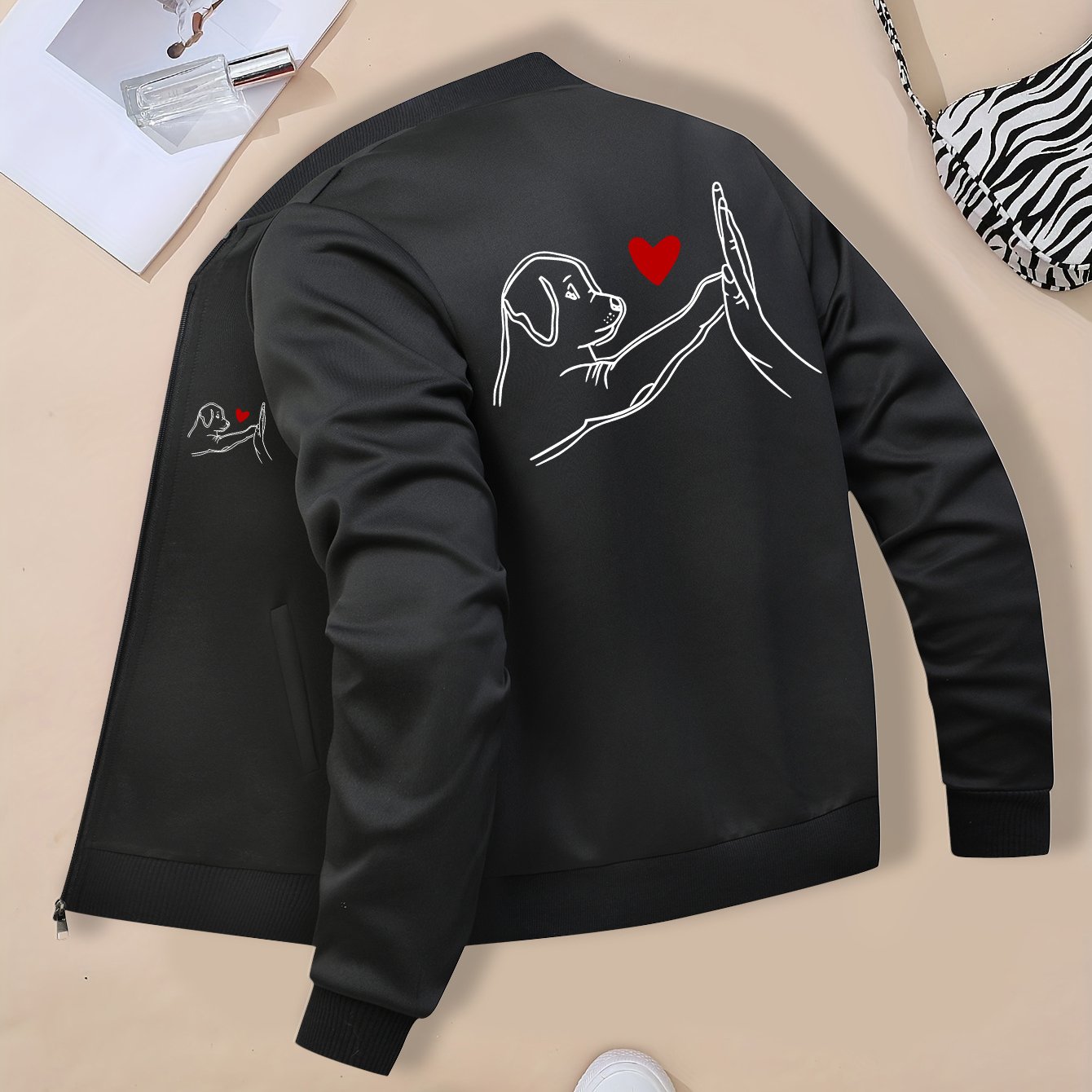 E-shop Welpen Frühling Herbst Winter Print Damen Freizeitjacke Stehkragen Reißverschluss Langarm Oberbekleidung