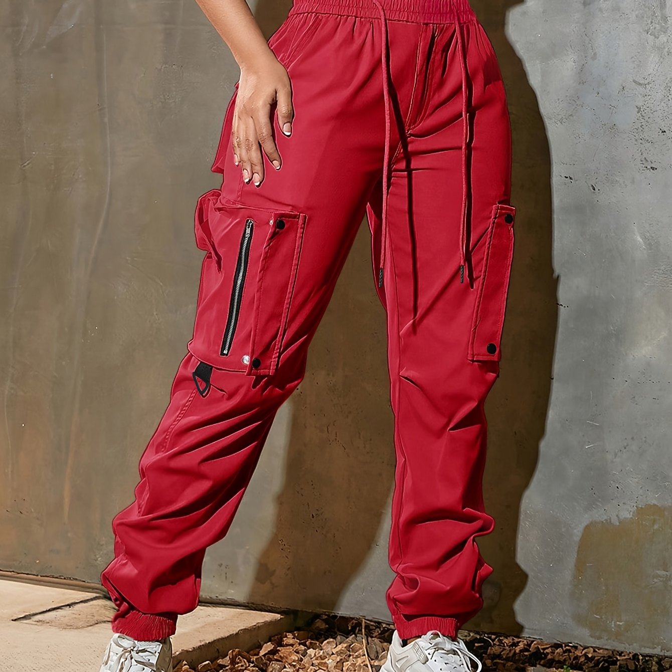 Women's High-waisted Loose Overalls: Casual, Fashionable, And Comfortable With A Soft Polyester Drawstring Elastic Waistband, Practical Multiple Pockets, And Comfortable For Wear