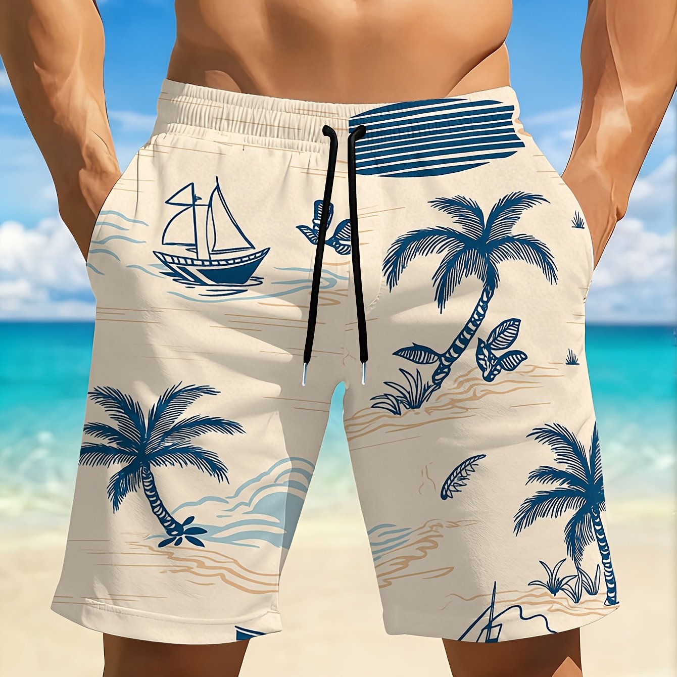 TEMU Men's Quick-dry Swim Trunks With Vibrant Geometric 3d Print | Casual, Regular Fit, Perfect For Beach, Pool, Gym, And Outdoor Activities, Fabric