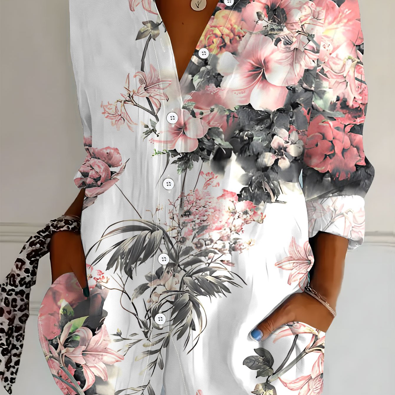 TEMU Plus Size, New Plus Size Women's Long Sleeve Printed Shirt, Fashionable Casual Button-up Lapel Blouse, Loose 's Long Sleeve Top, Versatile And