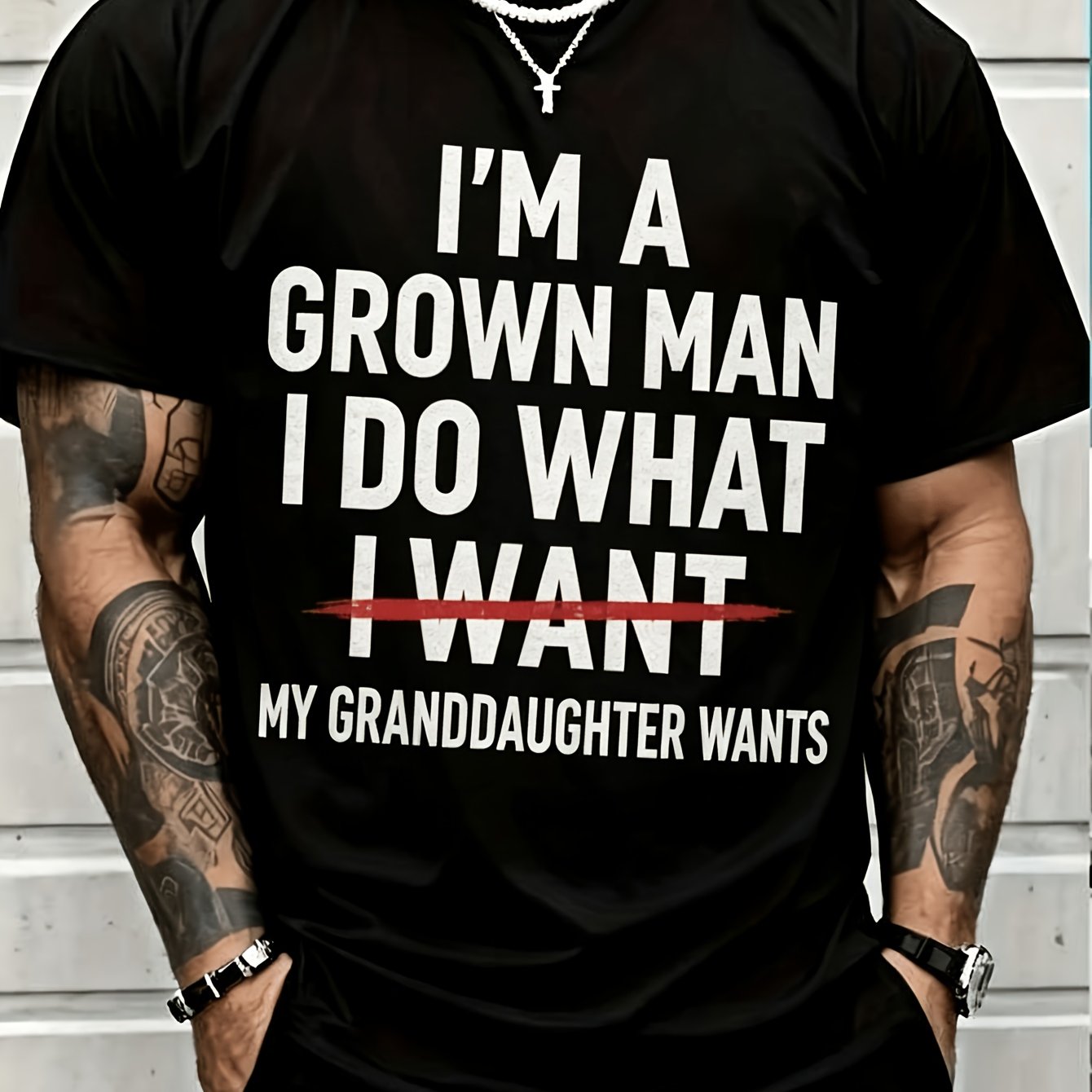 TEMU Men's Granddaughter Theme Funny Text T-shirt Grandpa Casual