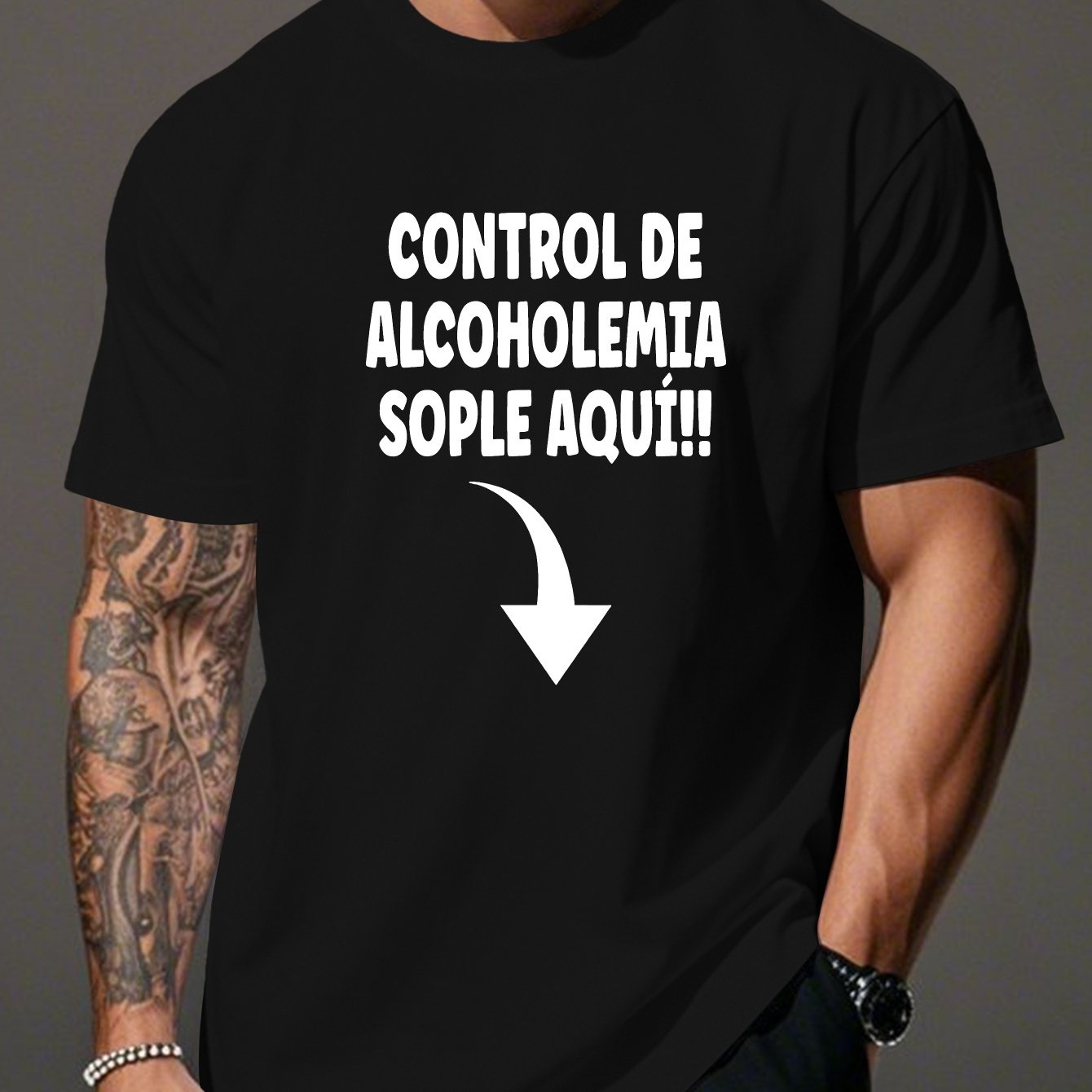 TEMU Camiseta de manga corta de moda para hombre con divertido estampado de texto en español [Diseño estampado - No texturizado], adecuada para