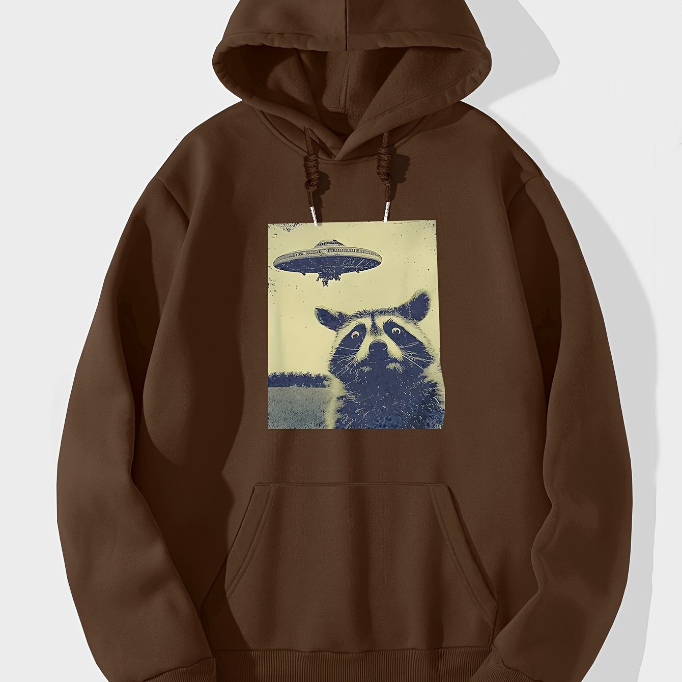 TEMU Bear Ufo Print Hoodie, Men's Casual And Comfortable Sweatshirt, Stylish Long-sleeve Hooded Sports Top, Versatile Hooded Shirt For Autumn And