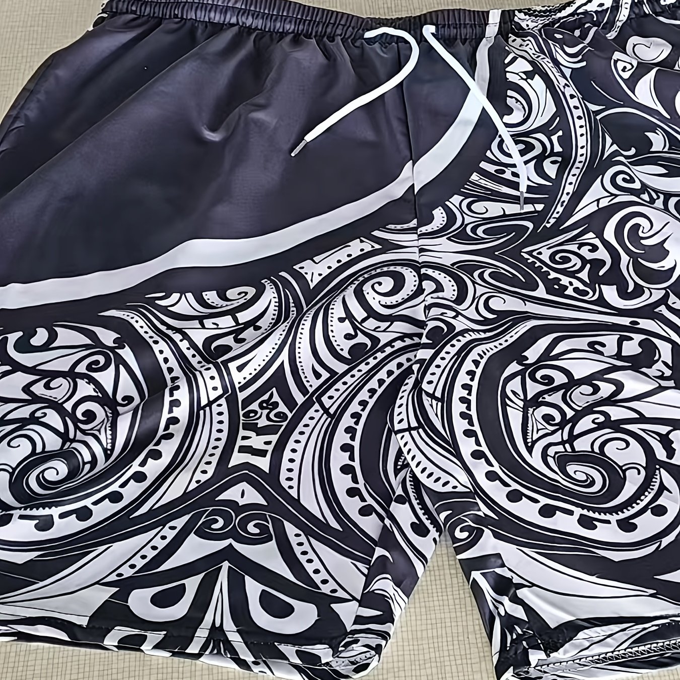 TEMU Men's Beach Shorts Feature A Paisley Style With Intricate Floral Patterns Print On A Solid Background. Are Machine Washable And Perfect For