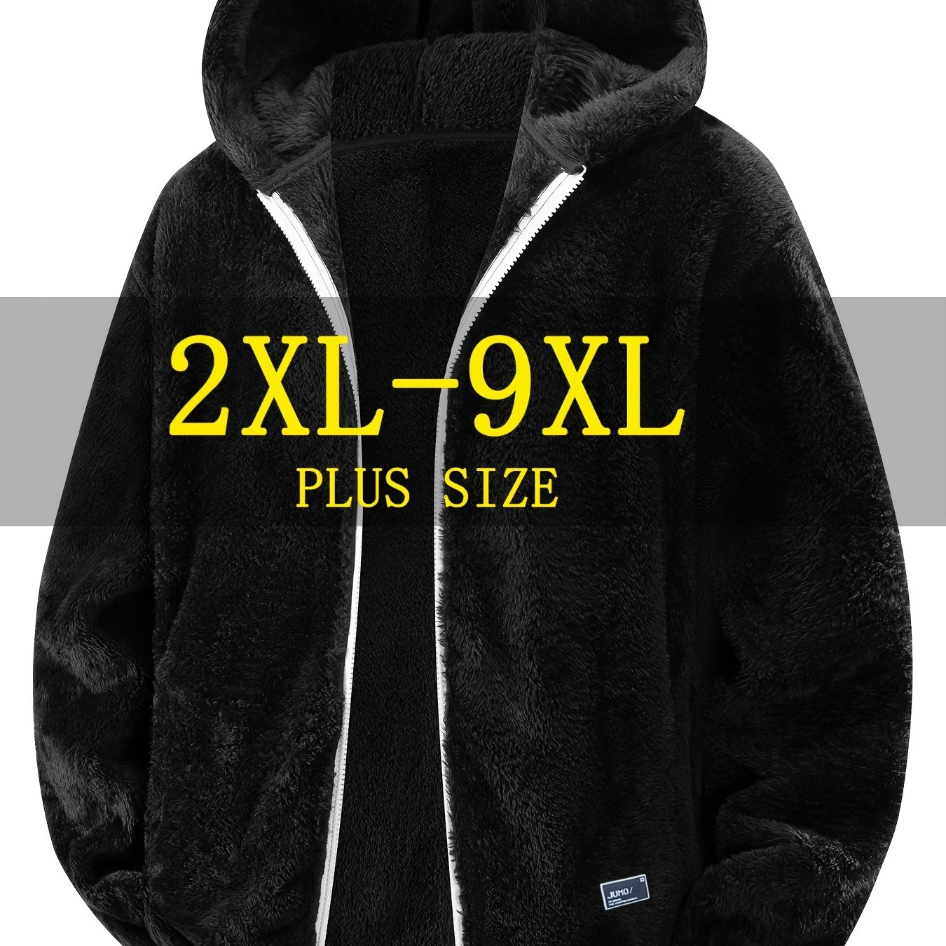 TEMU Plus Size Men's Jacket, Oversized 2xl-9xl, Zippered Warm Top, Solid Color Open Front Hooded Cardigan Jacket, Loose Fit Thickened Warm Outerwear,