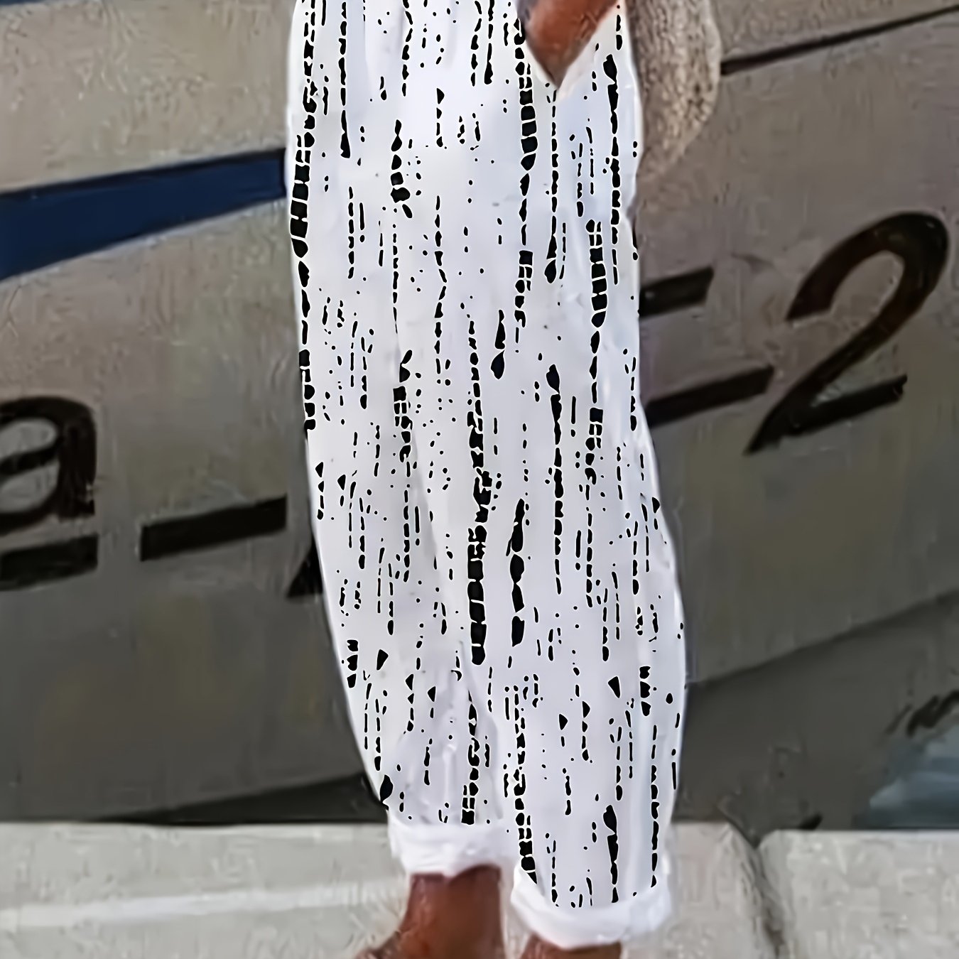 Plus Size, Women's Big Size Temperament Casual Digital Printed Straight Leg Pants