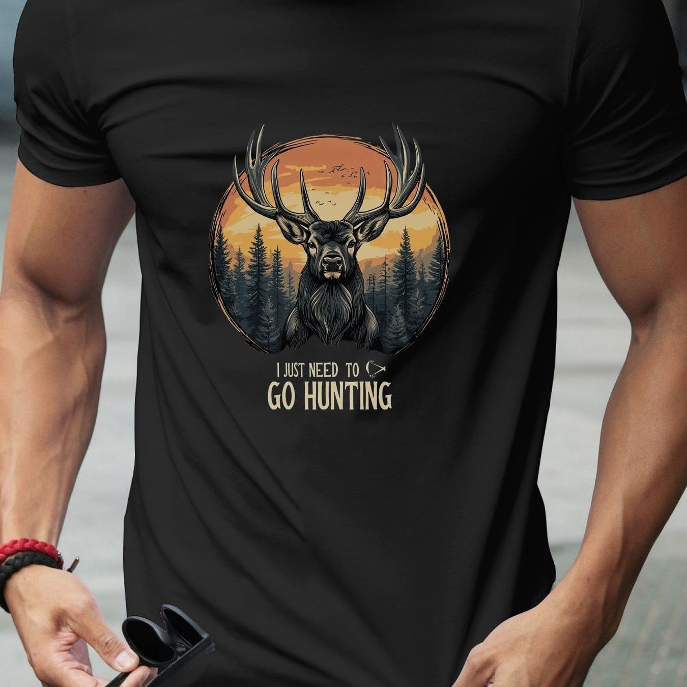 TEMU I Simply Want To Wear A Graphic Tee About Deer Hunting - A Vintage Design Featuring A Forest Sunset, Ideal For Wildlife Lovers. This Comfortable